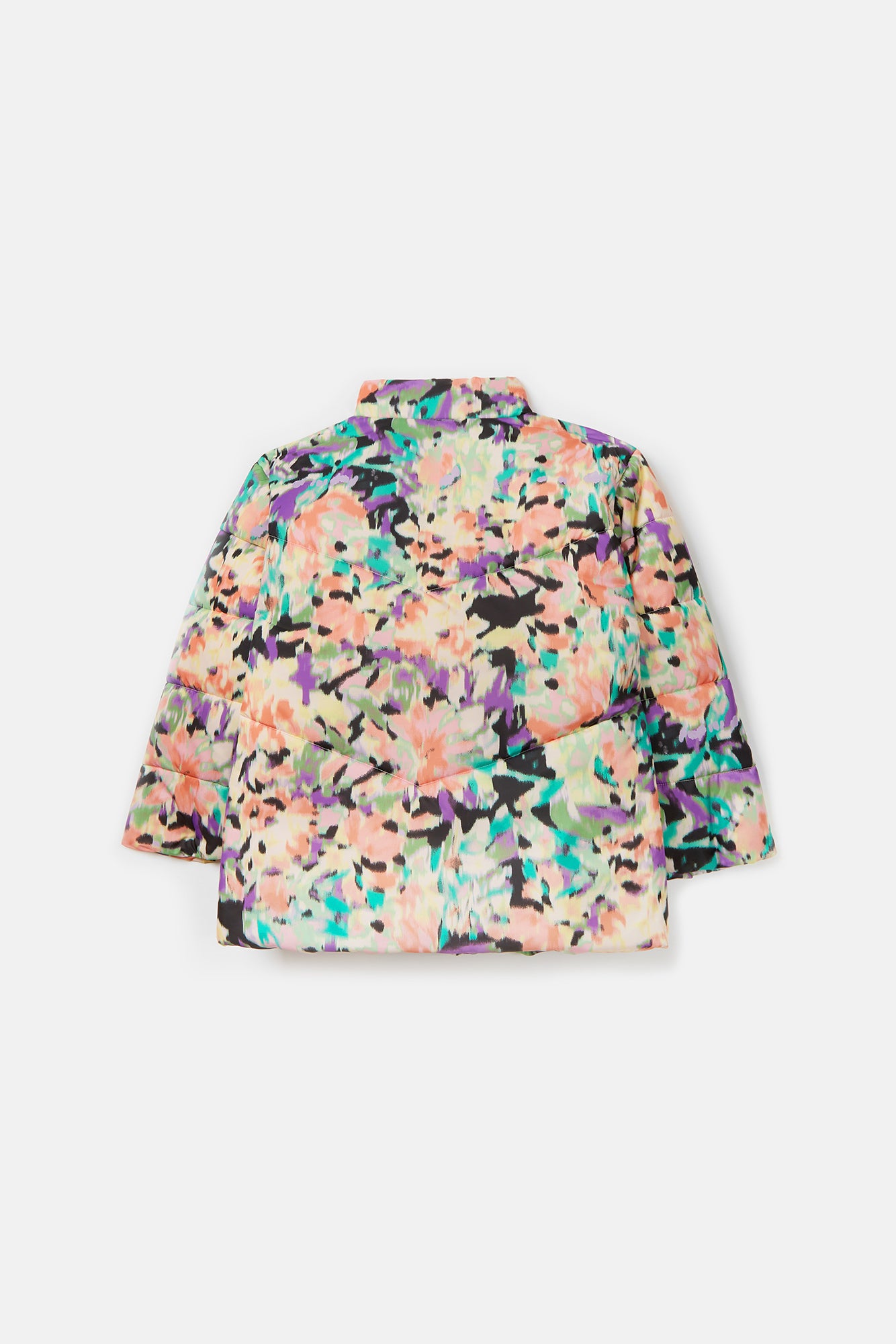 Unisex short puffer coat with fantasy print