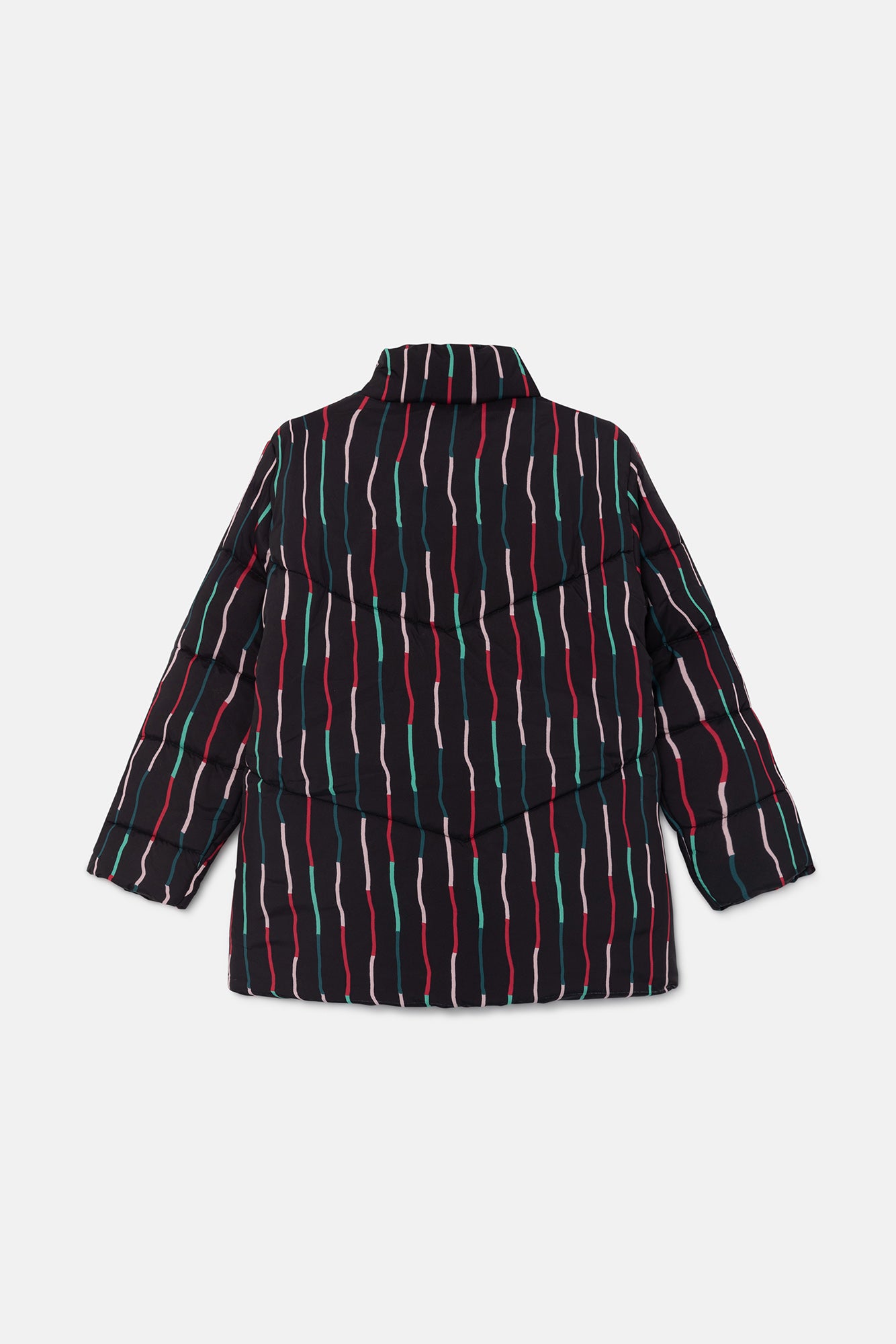 Piumino corto unisex con stampa a righe nere