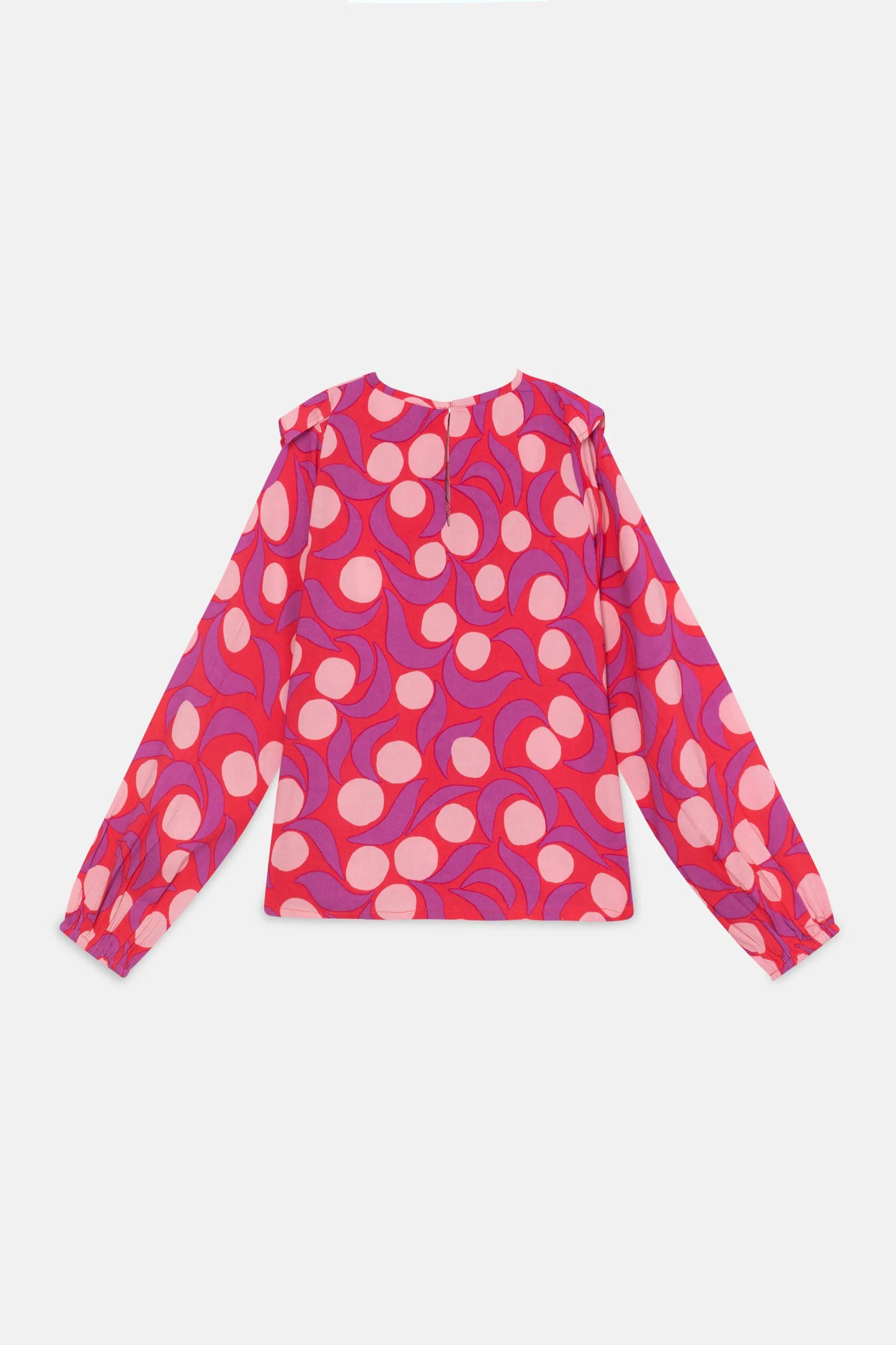 Girl's top with ruffles and pink fantasy print