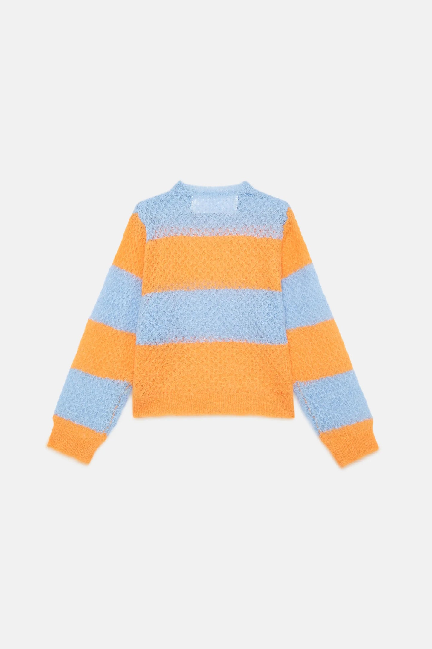 Maglione da bambina lavorato a trecce a righe blu