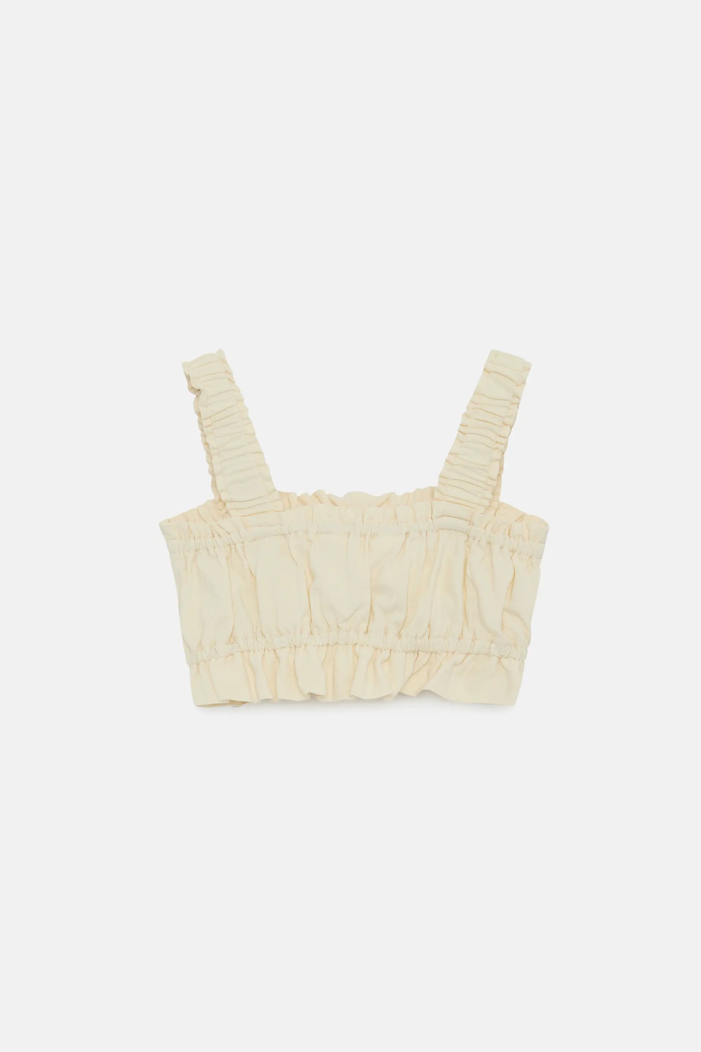 Top corto bianco da bambina senza spalline