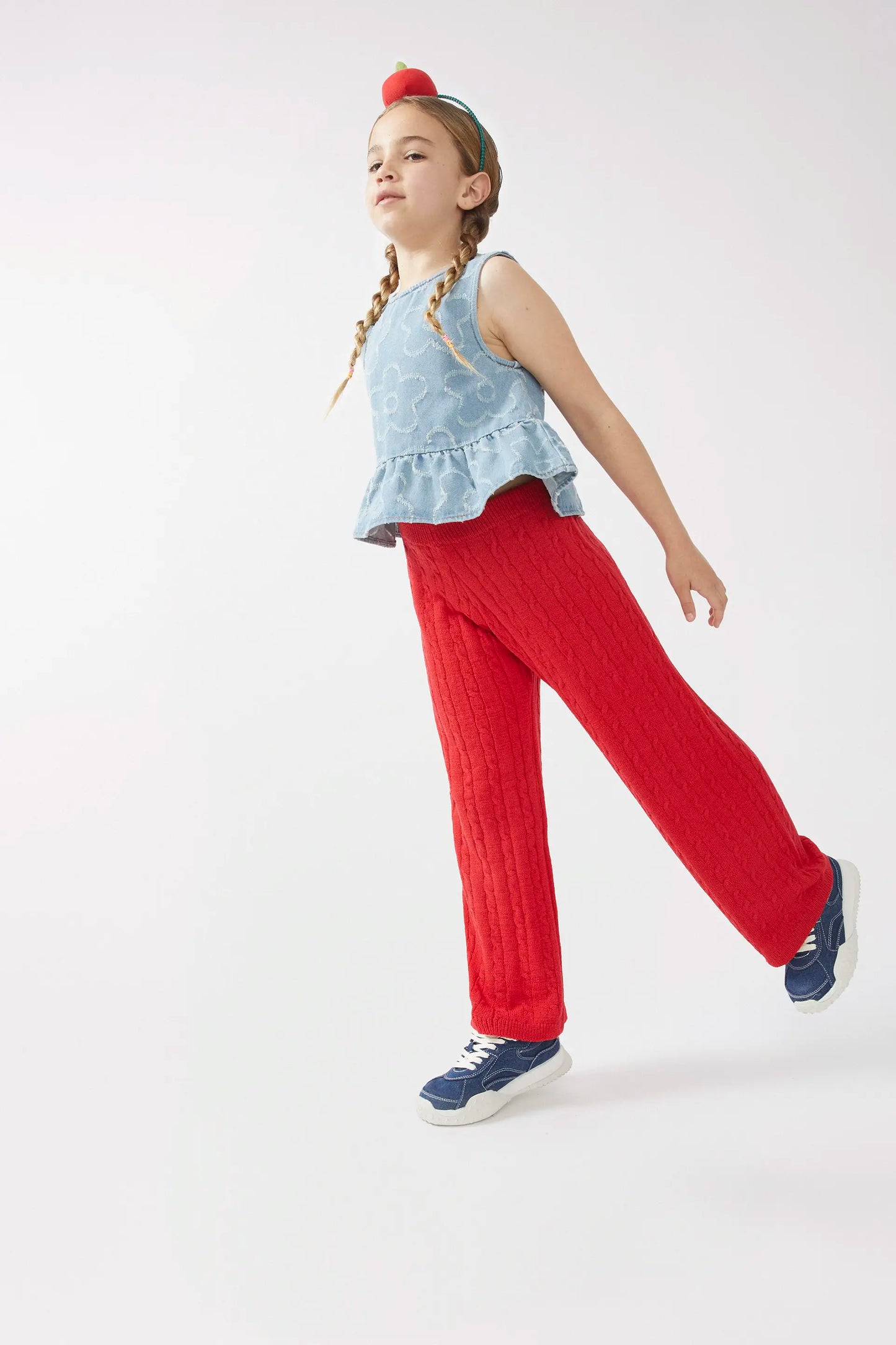 Top in denim da bambina con fiori