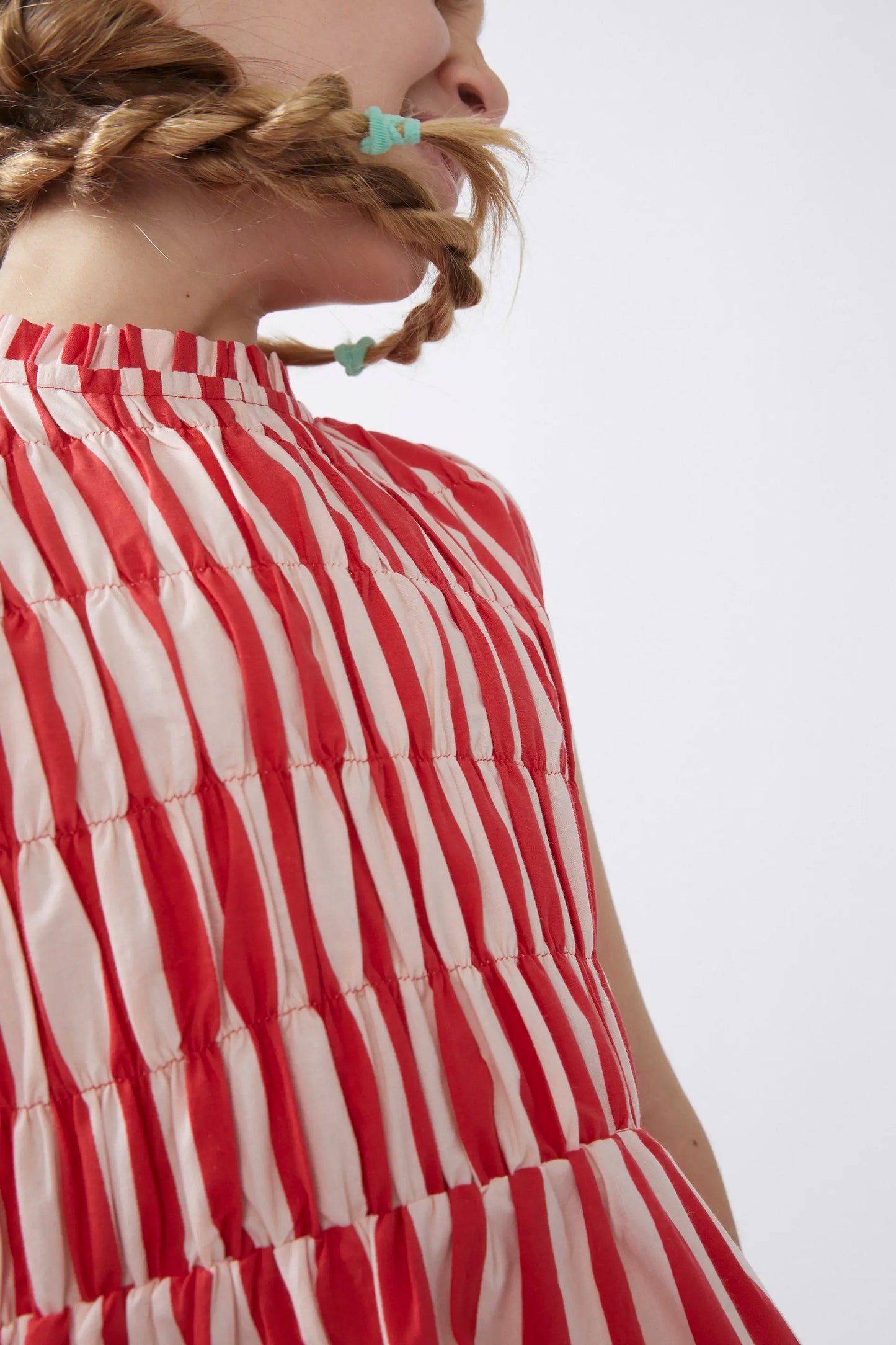 Short red striped girl dress