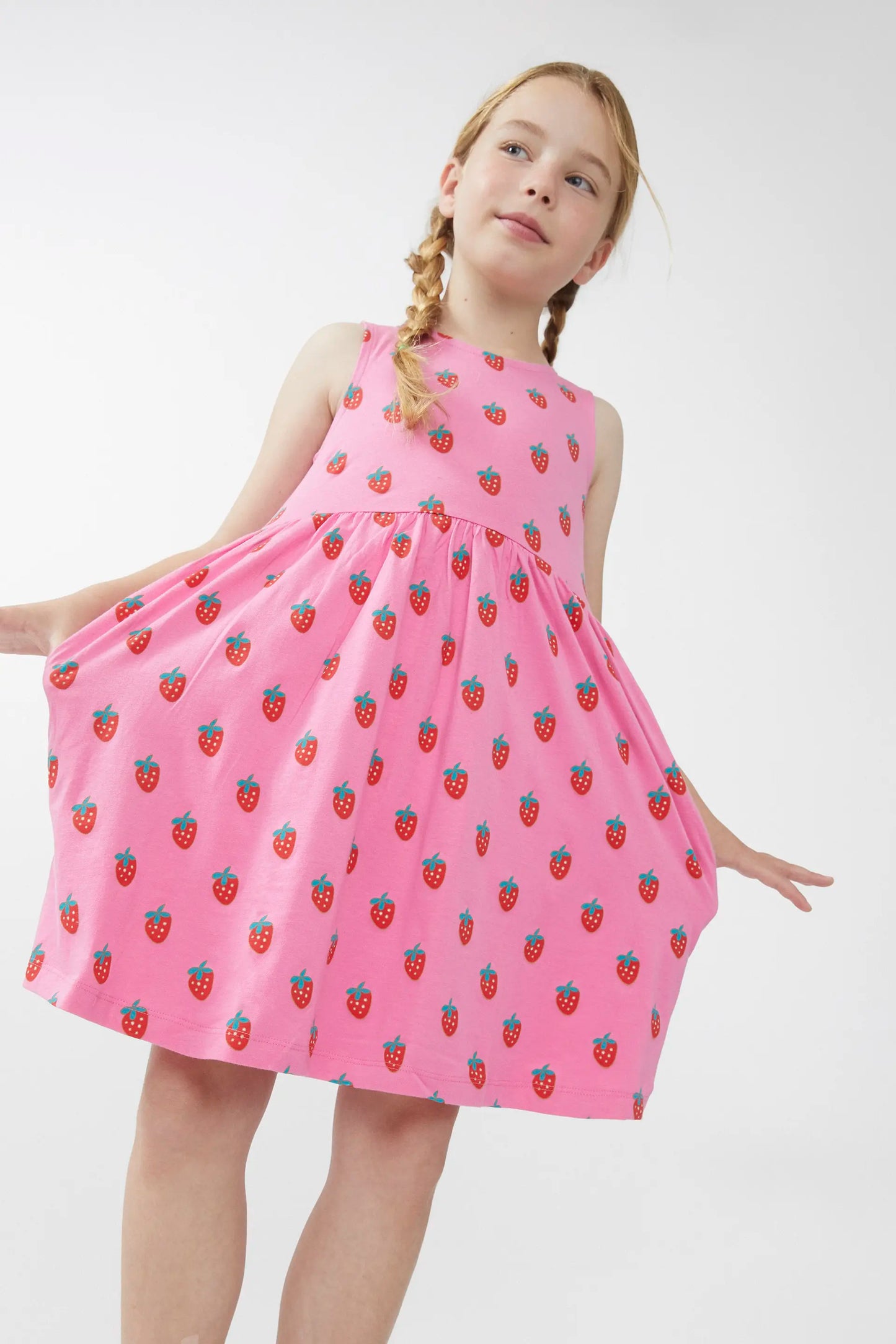 Short sleeveless girl's dress with Sugar print