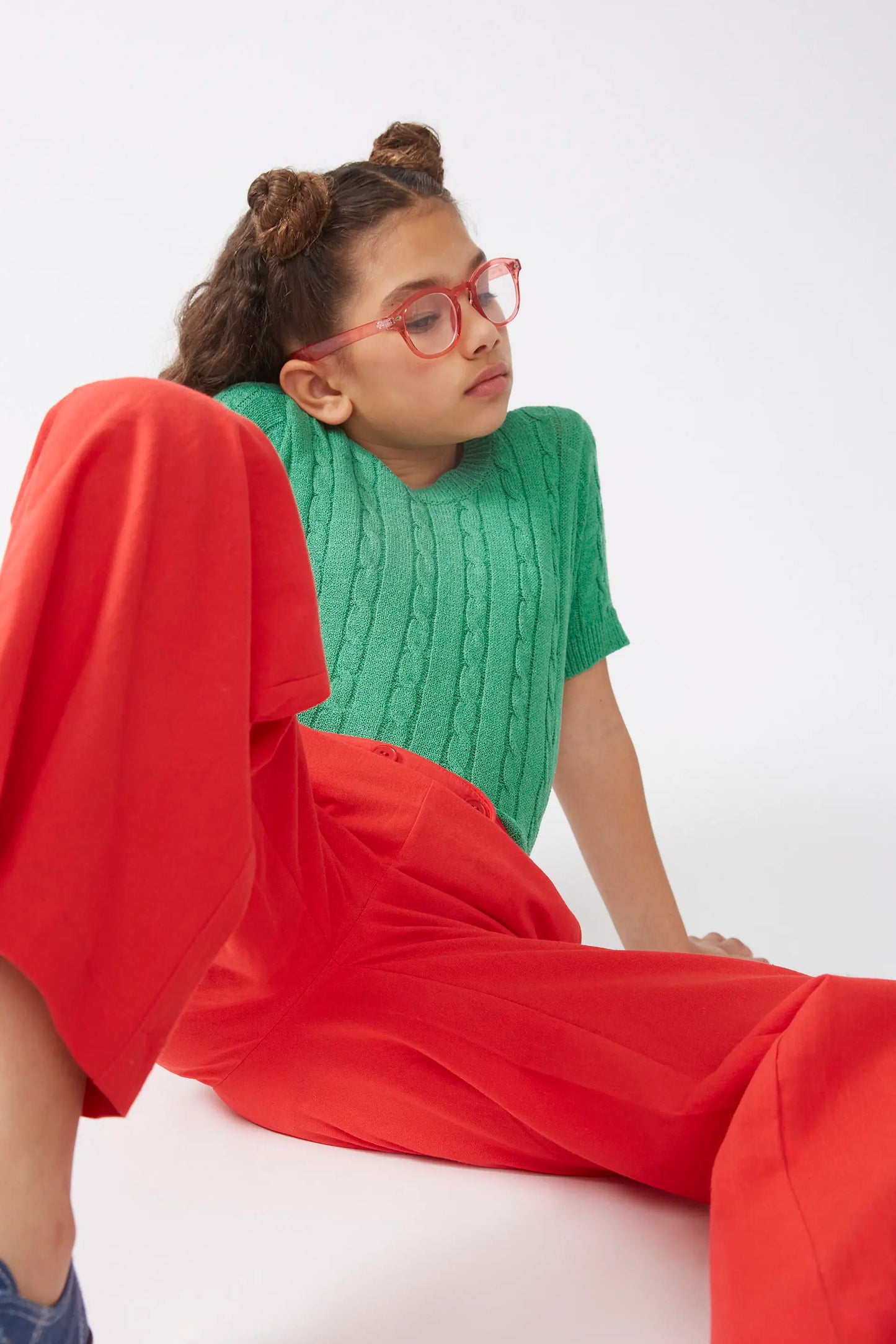 Red straight buttoned girl's trousers