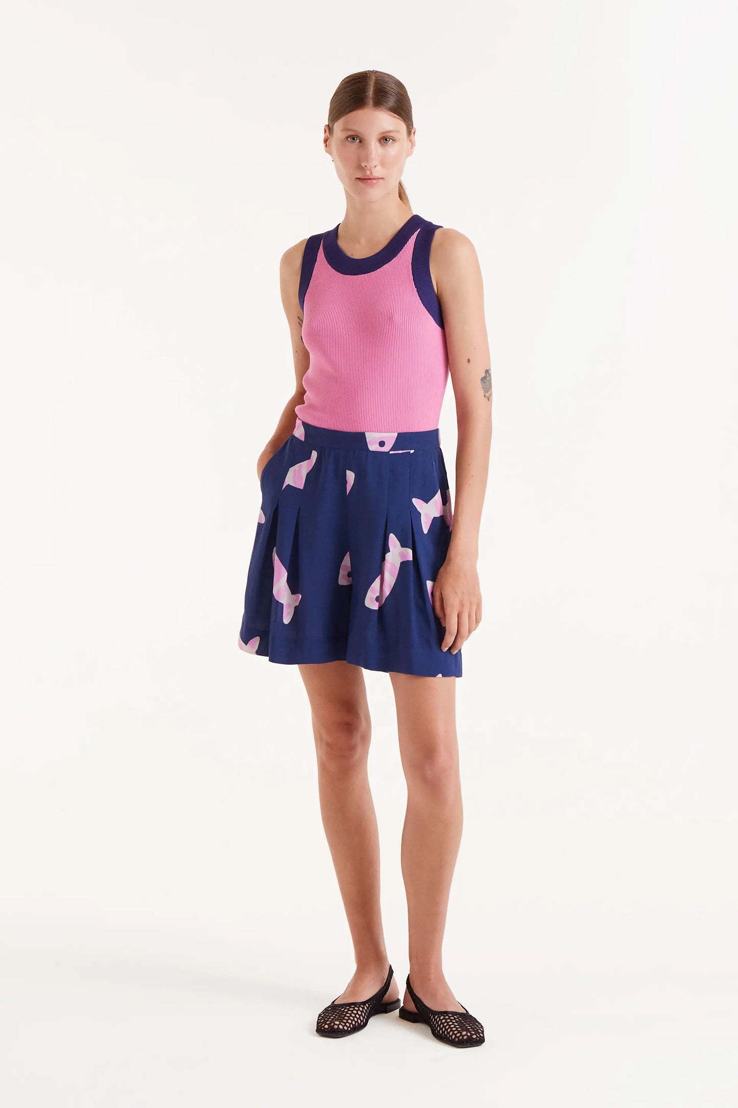 Pink two-tone strap top