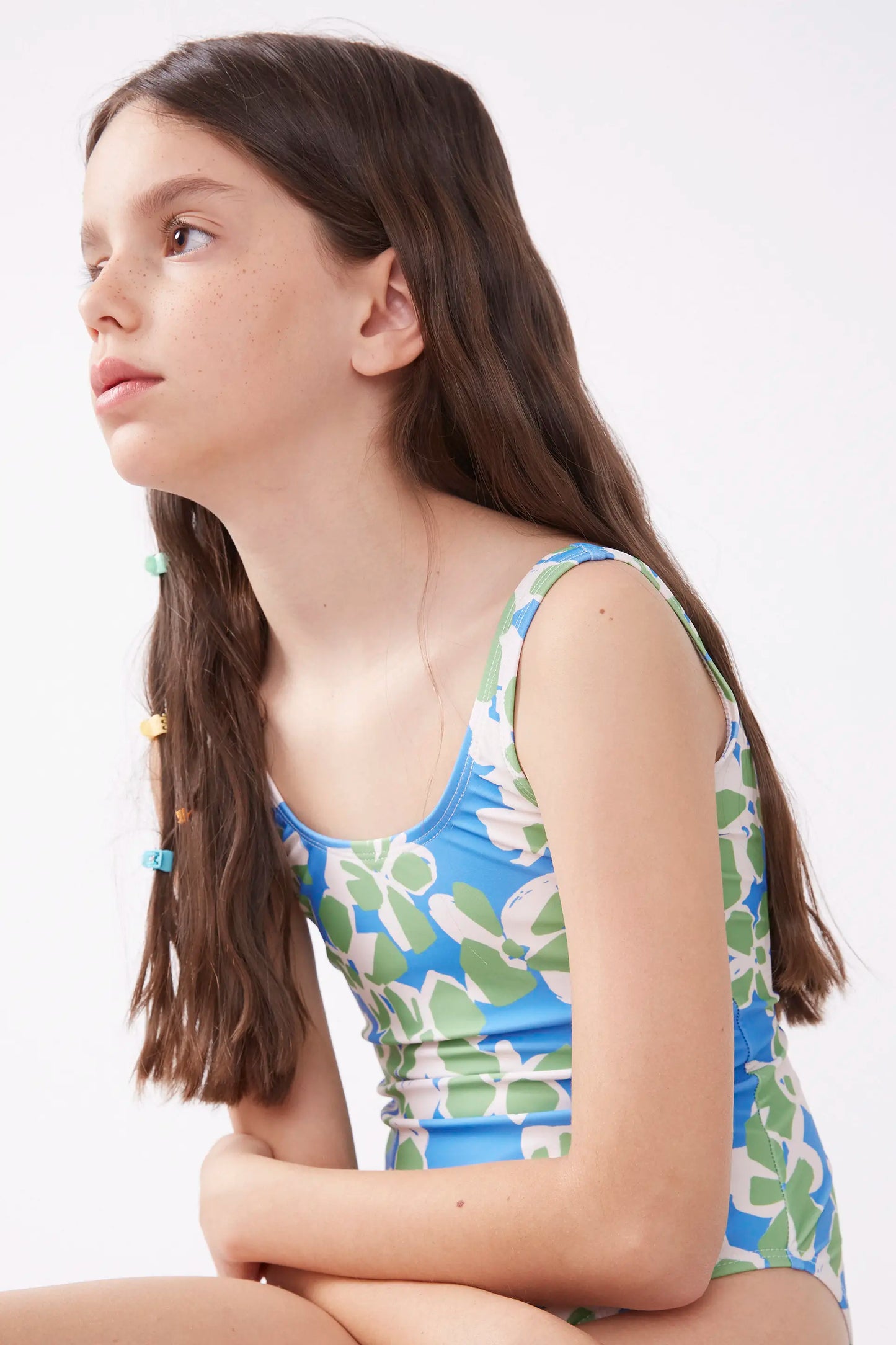 Aquatic Blue printed girl's swimsuit