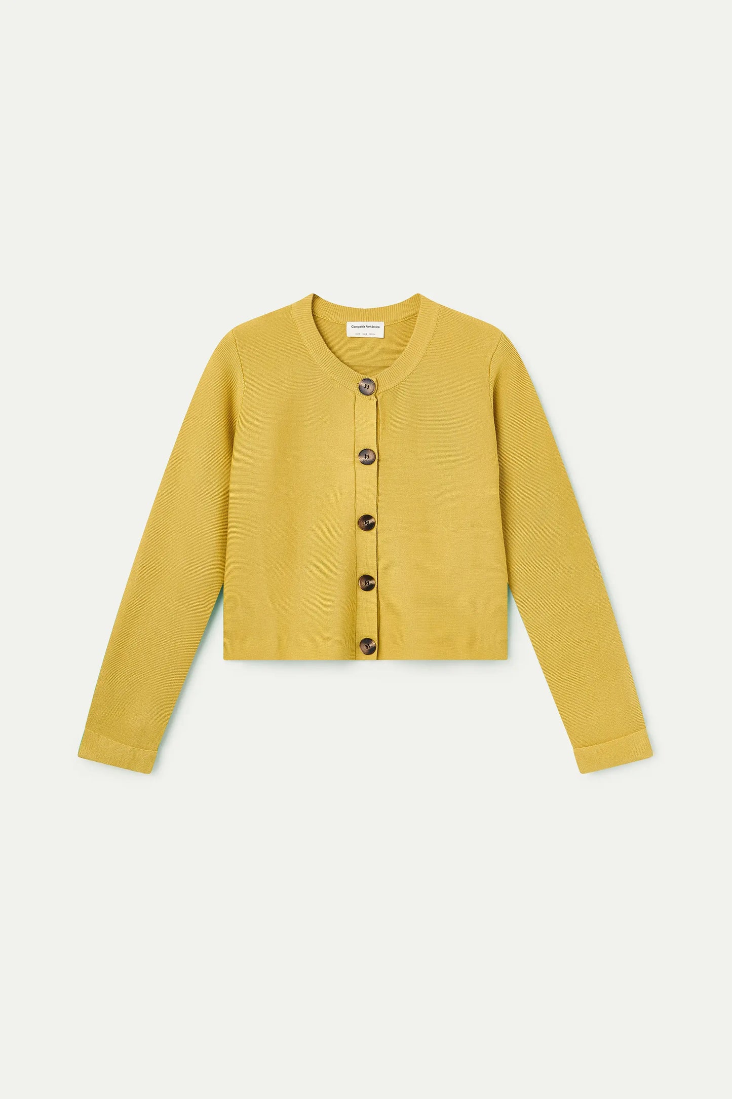 Cardigan giallo in maglia con grandi bottoni