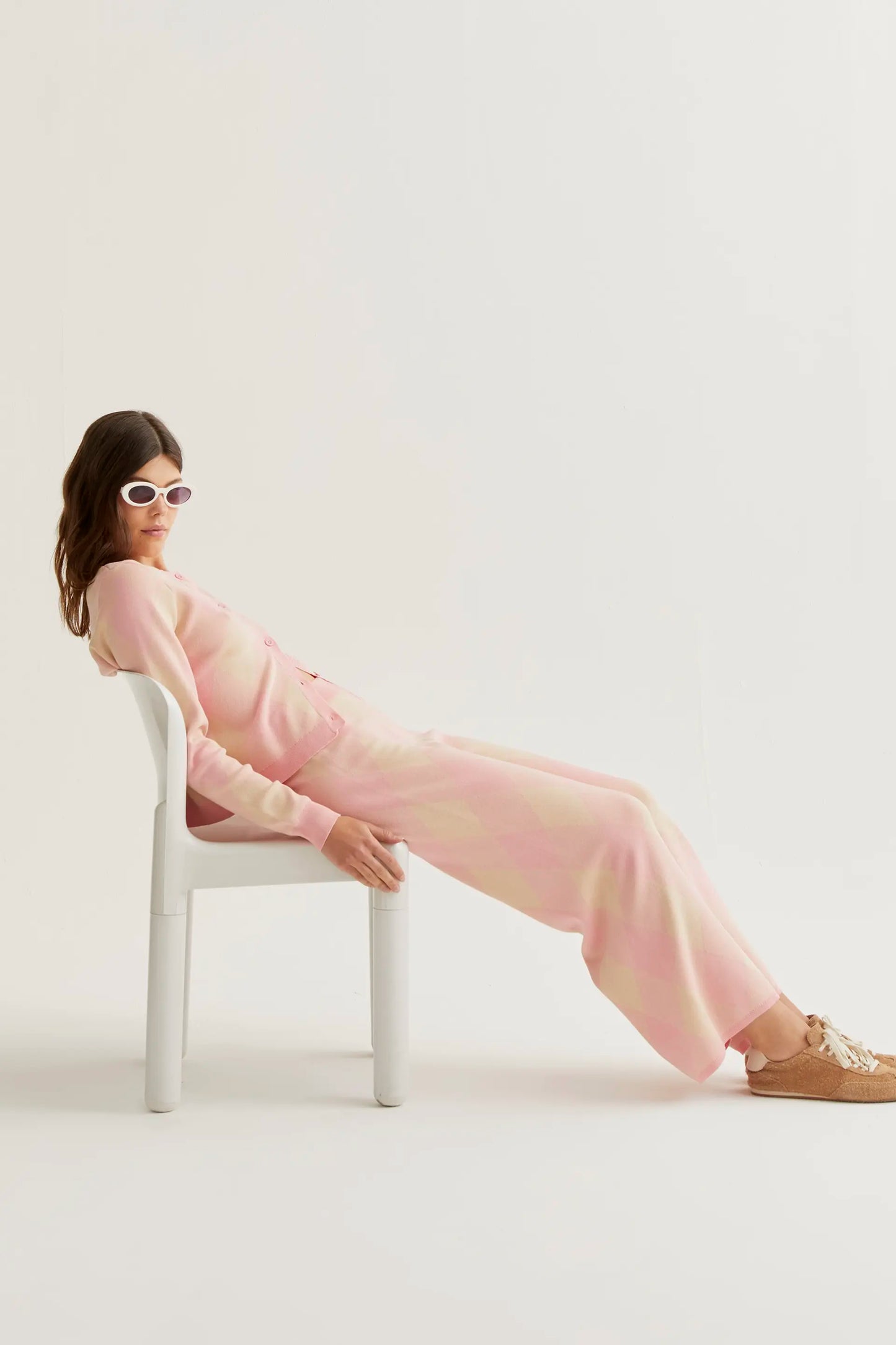 Pink diamond print knit trousers