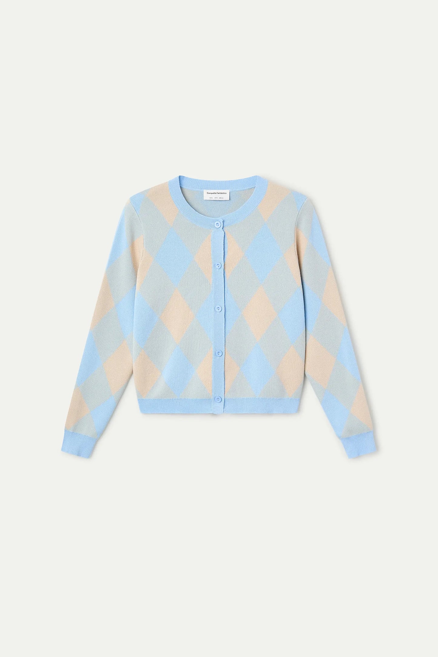 Blue diamond pattern knit cardigan
