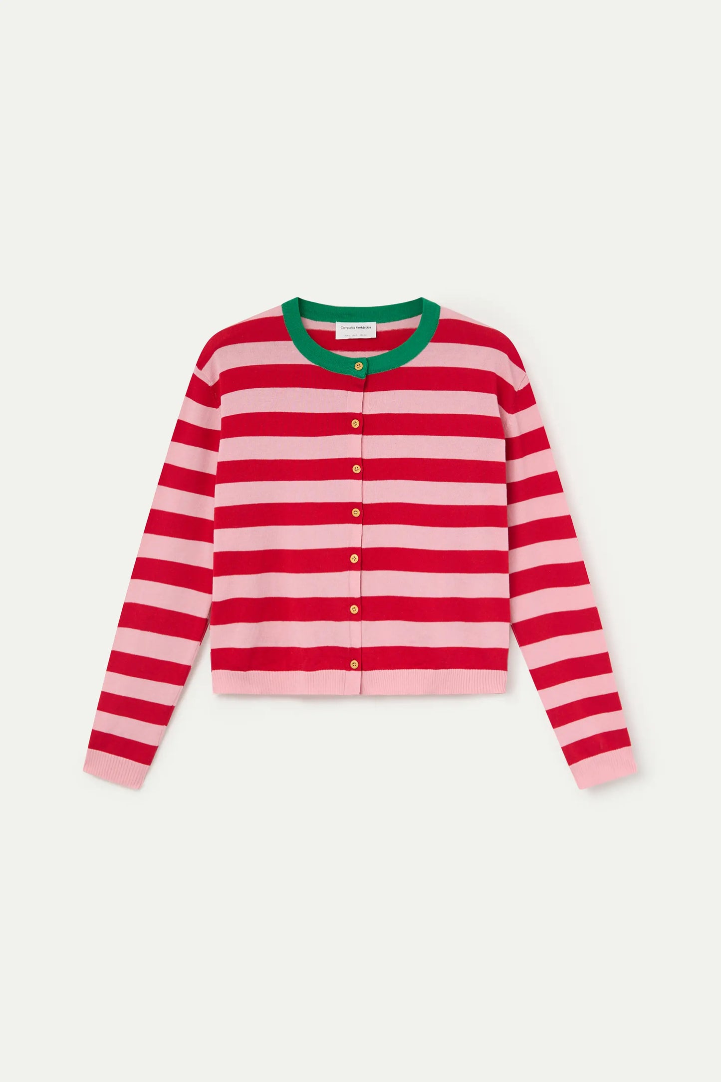 Cardigan in morbida maglia con stampa a righe rosa e rosse