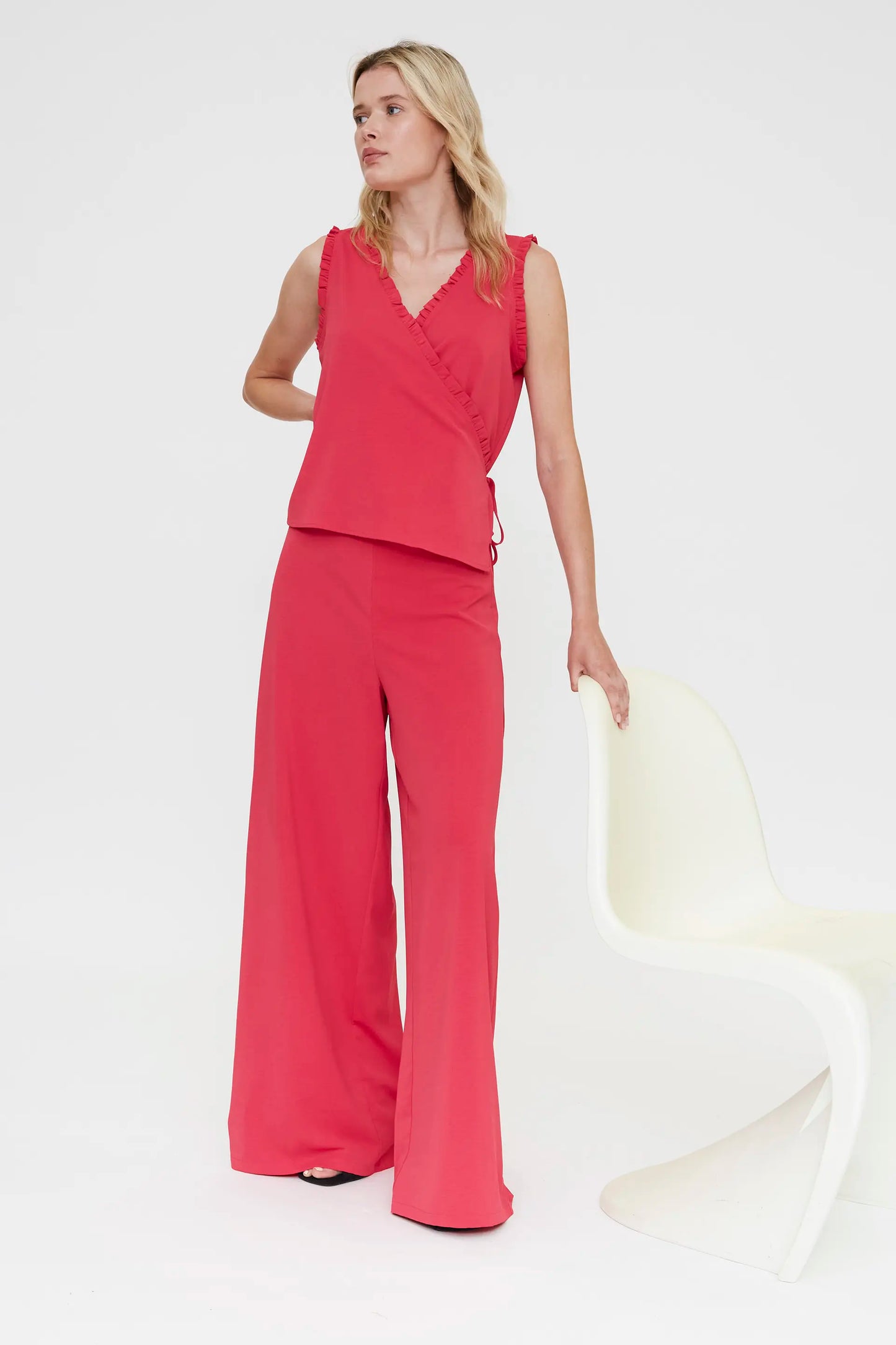 Fuchsia top with a V-neck