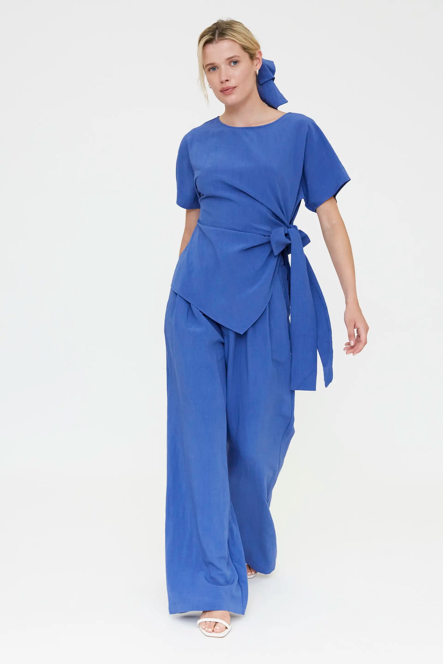 Blue top with tie detail