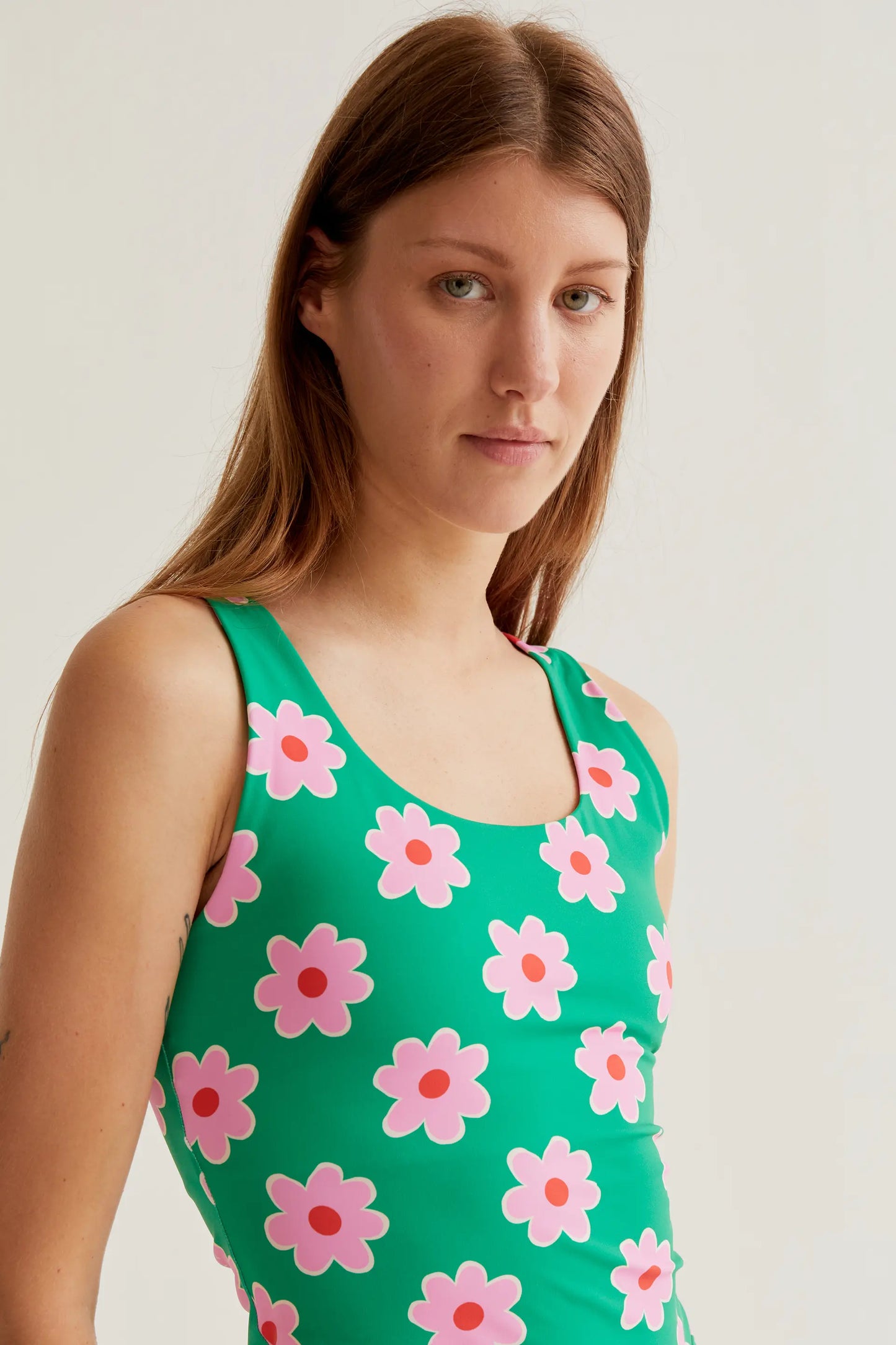 Pink Flowers Print Sports Top