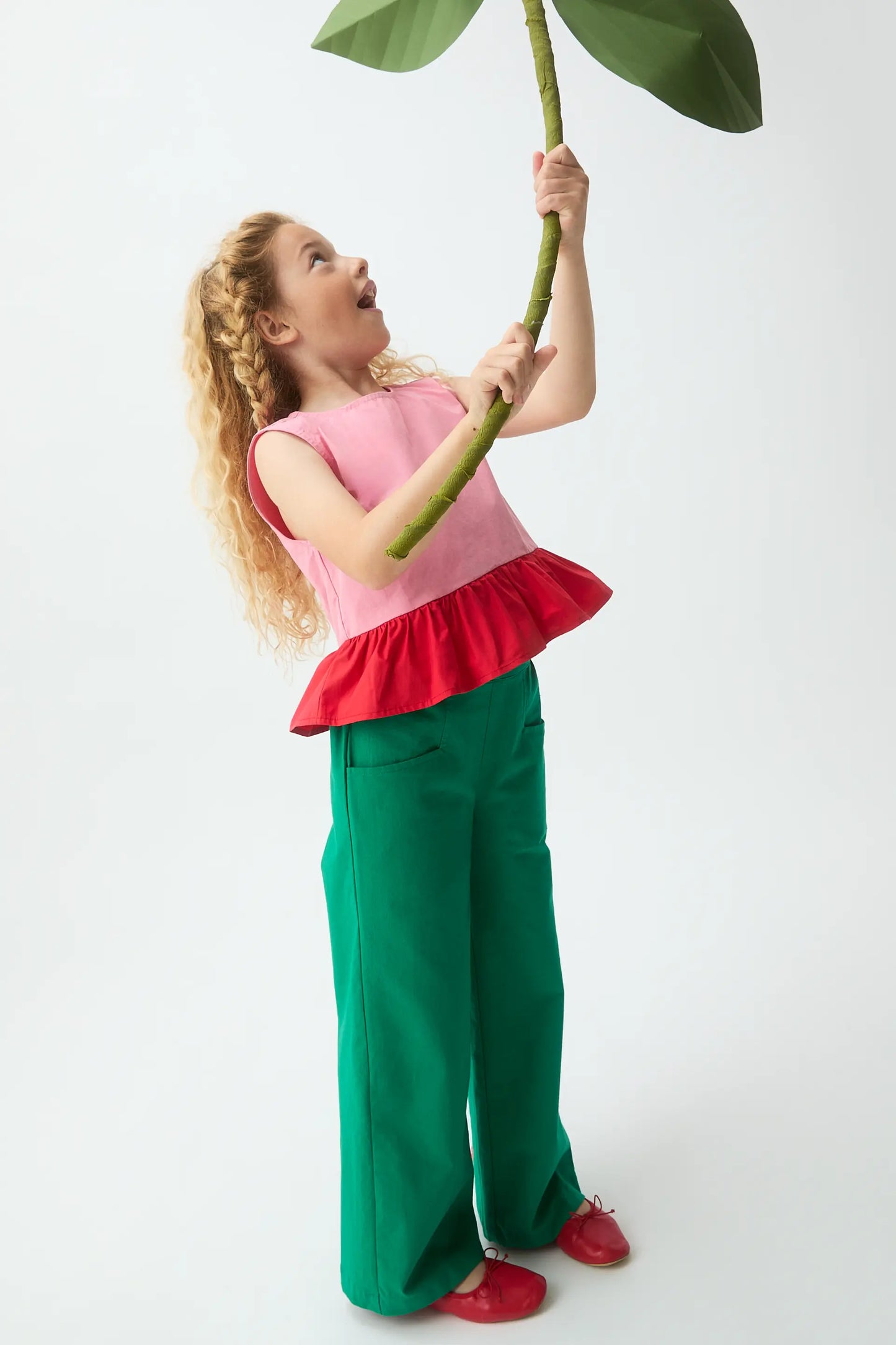 Girls' top, 100% cotton, two-tone pink and red