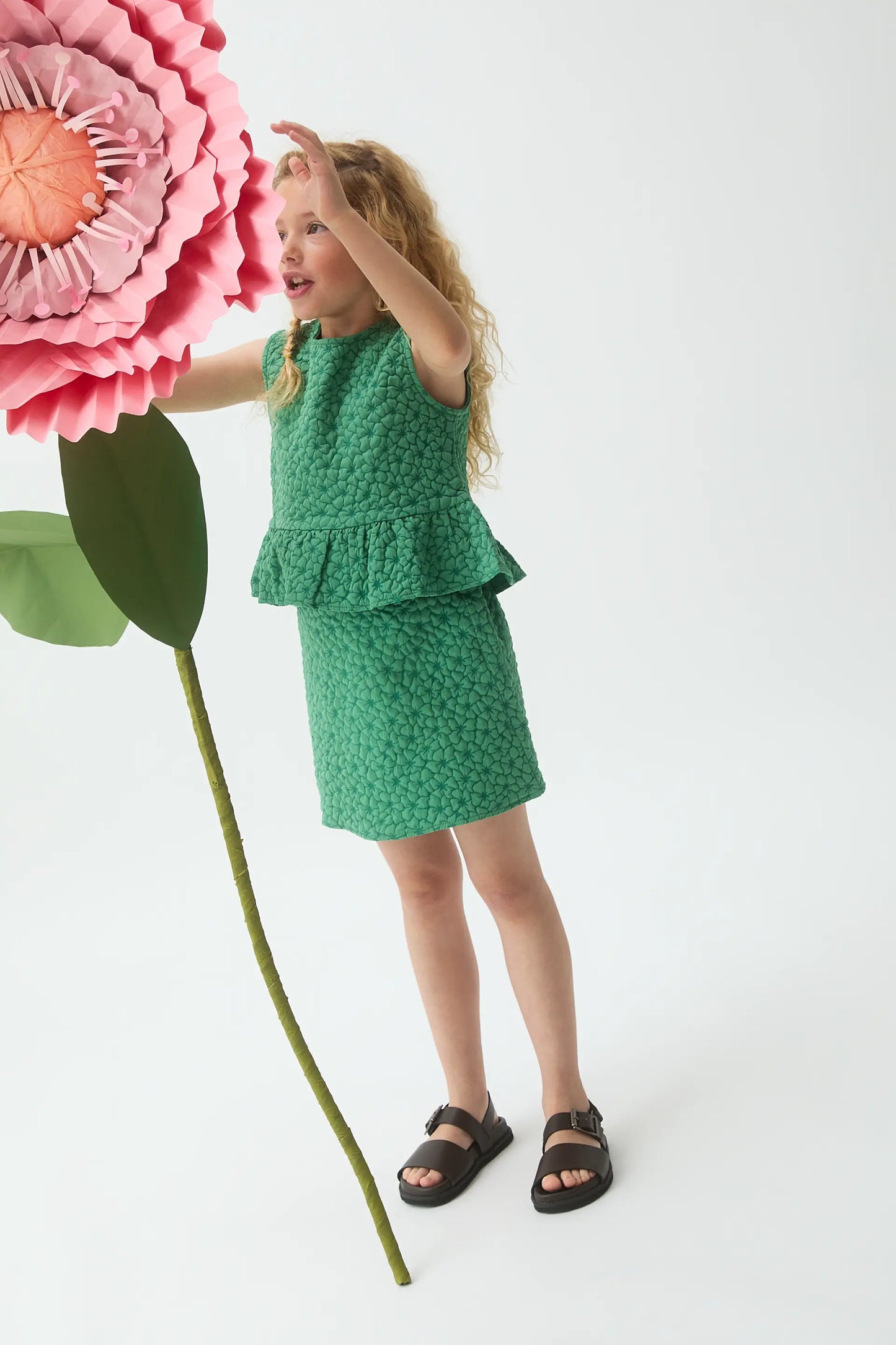 Gonna corta da bambina con stampa floreale verde