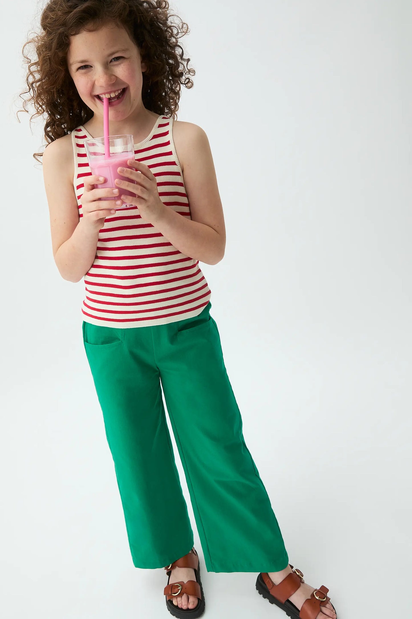 Girls' trousers, 100% cotton, green