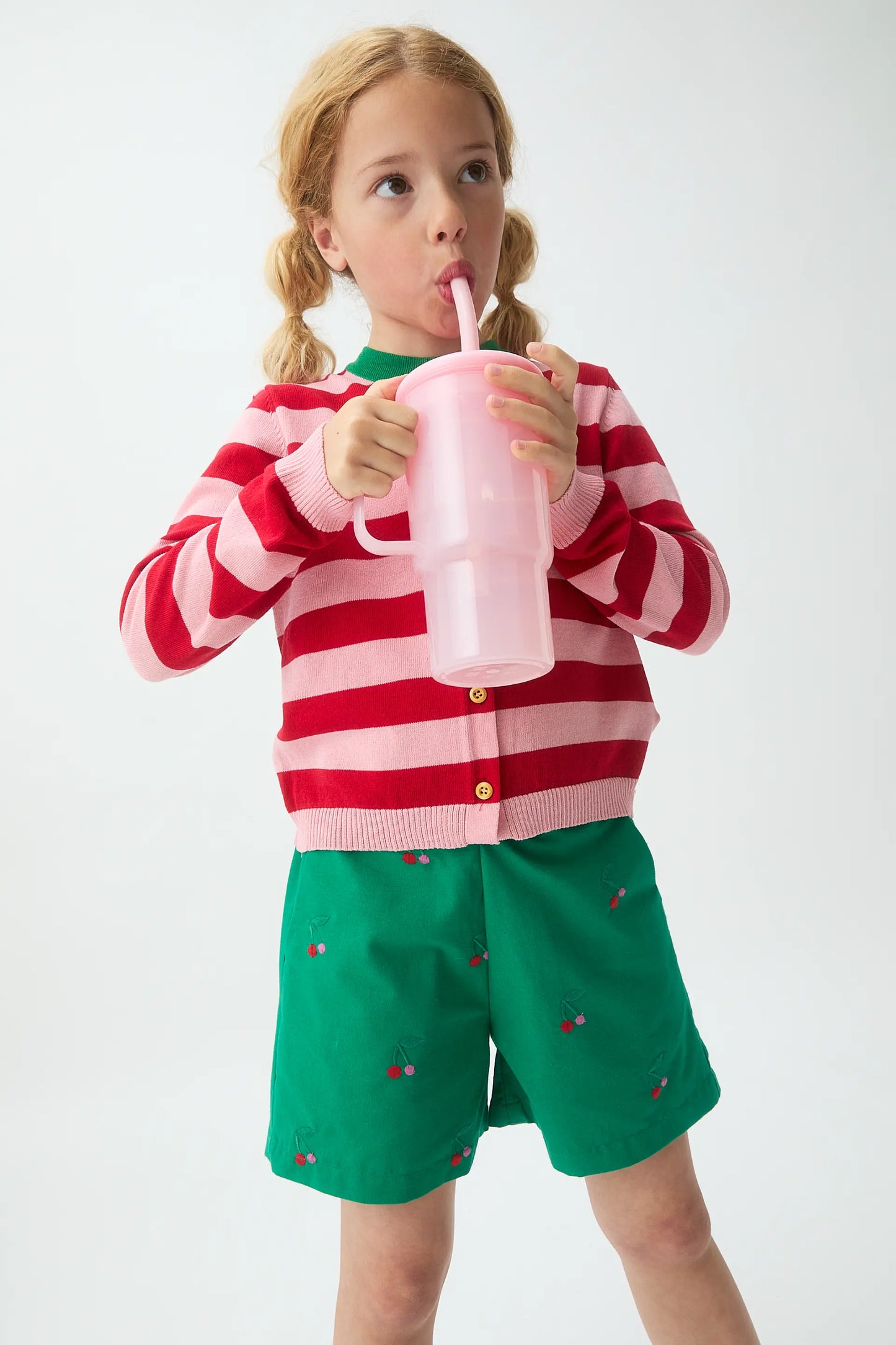 Pantaloncini da bambina in cotone 100% con stampa ciliegie