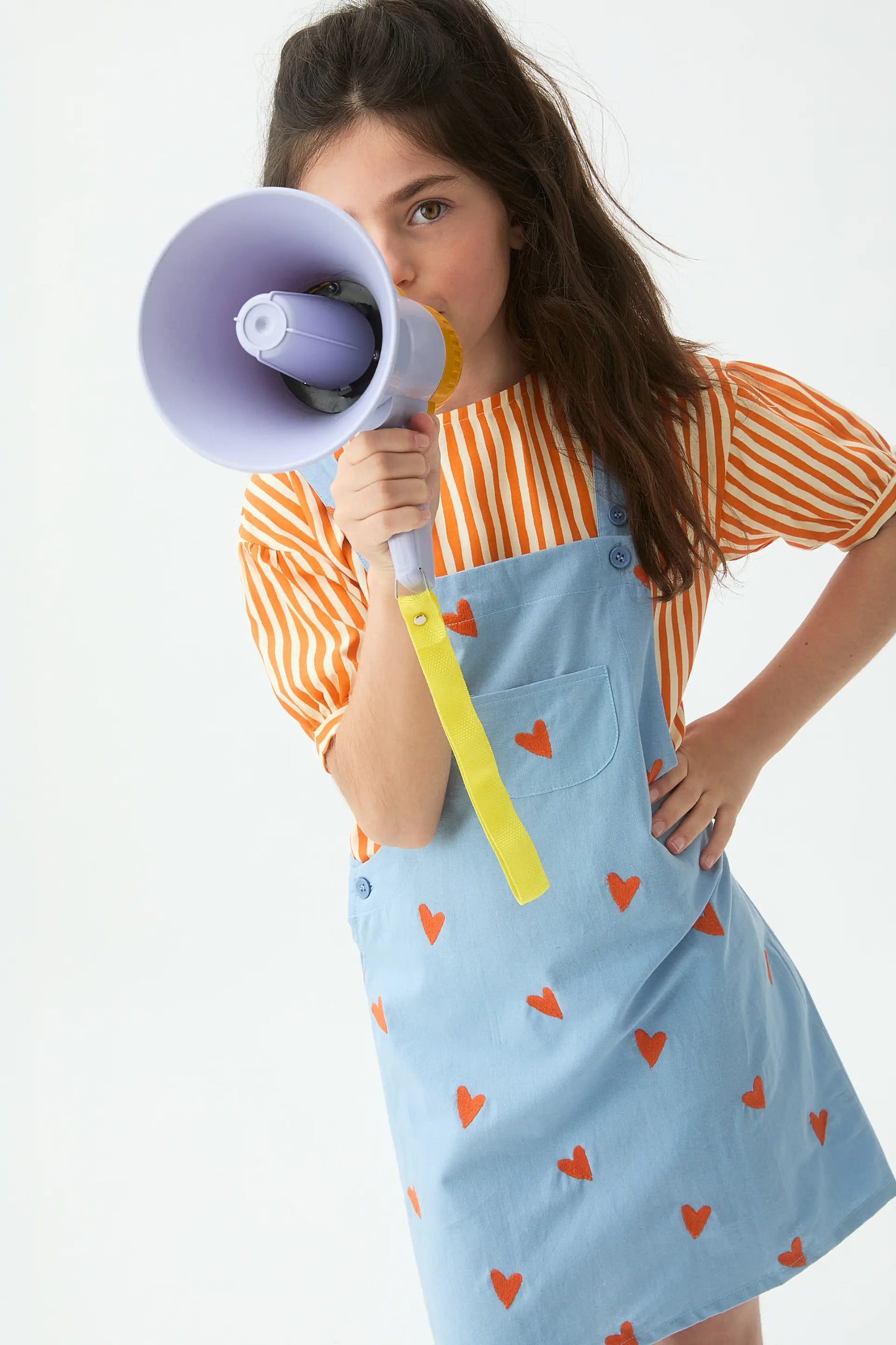Vestito scamiciato da bambina, 100% cotone, con stampa a cuori