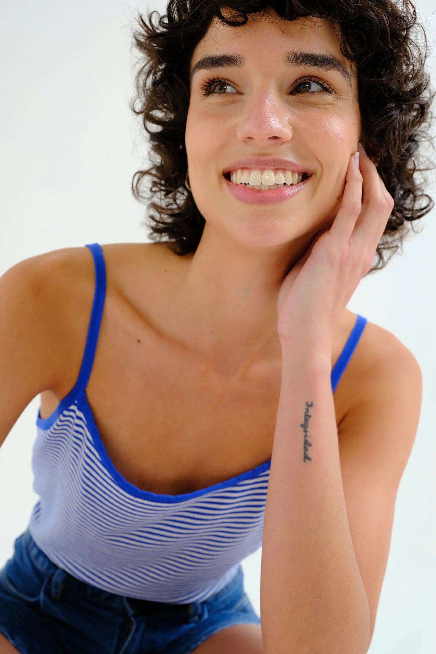 Top with white and blue striped print