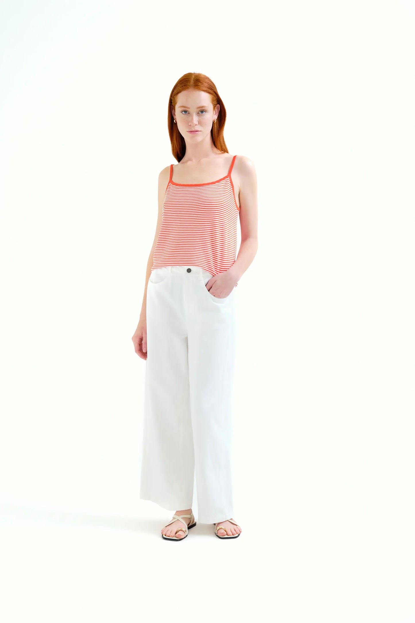 Top con estampado de rayas blanco y rojo