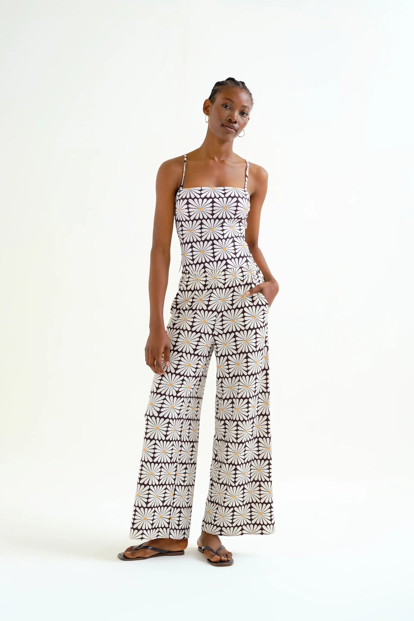 Trousers with Olive Flower print, Black