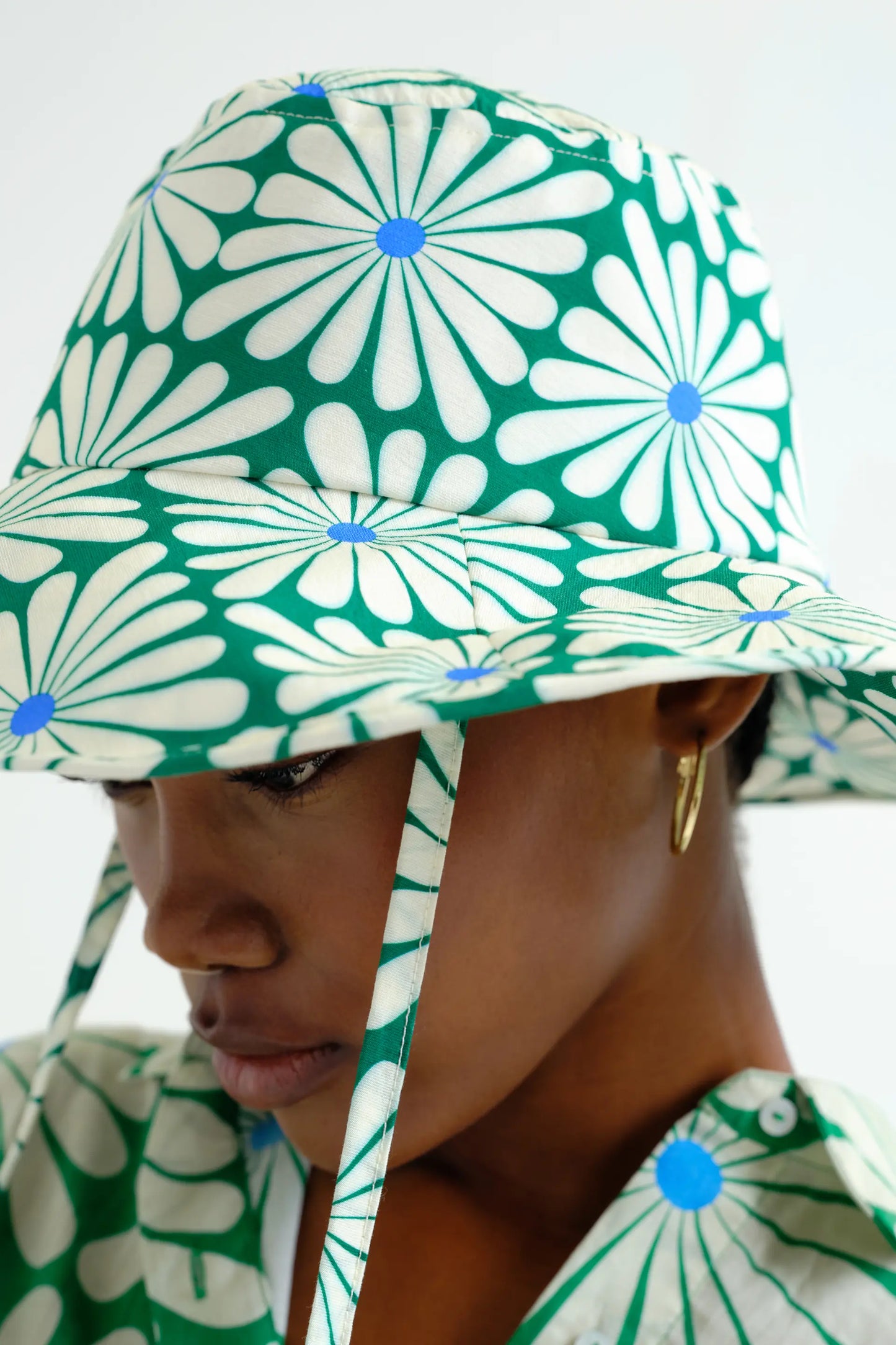 Hat with Olive Flower Green print