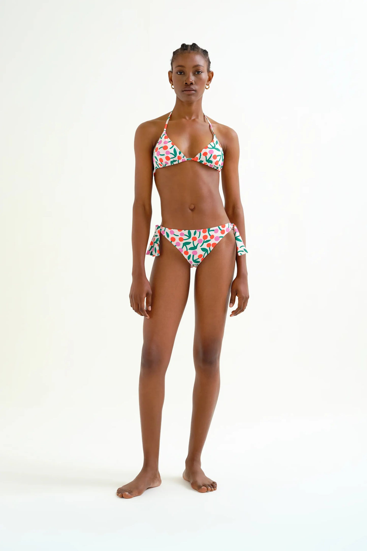 Slip bikini con stampa di ciliegie e lacci
