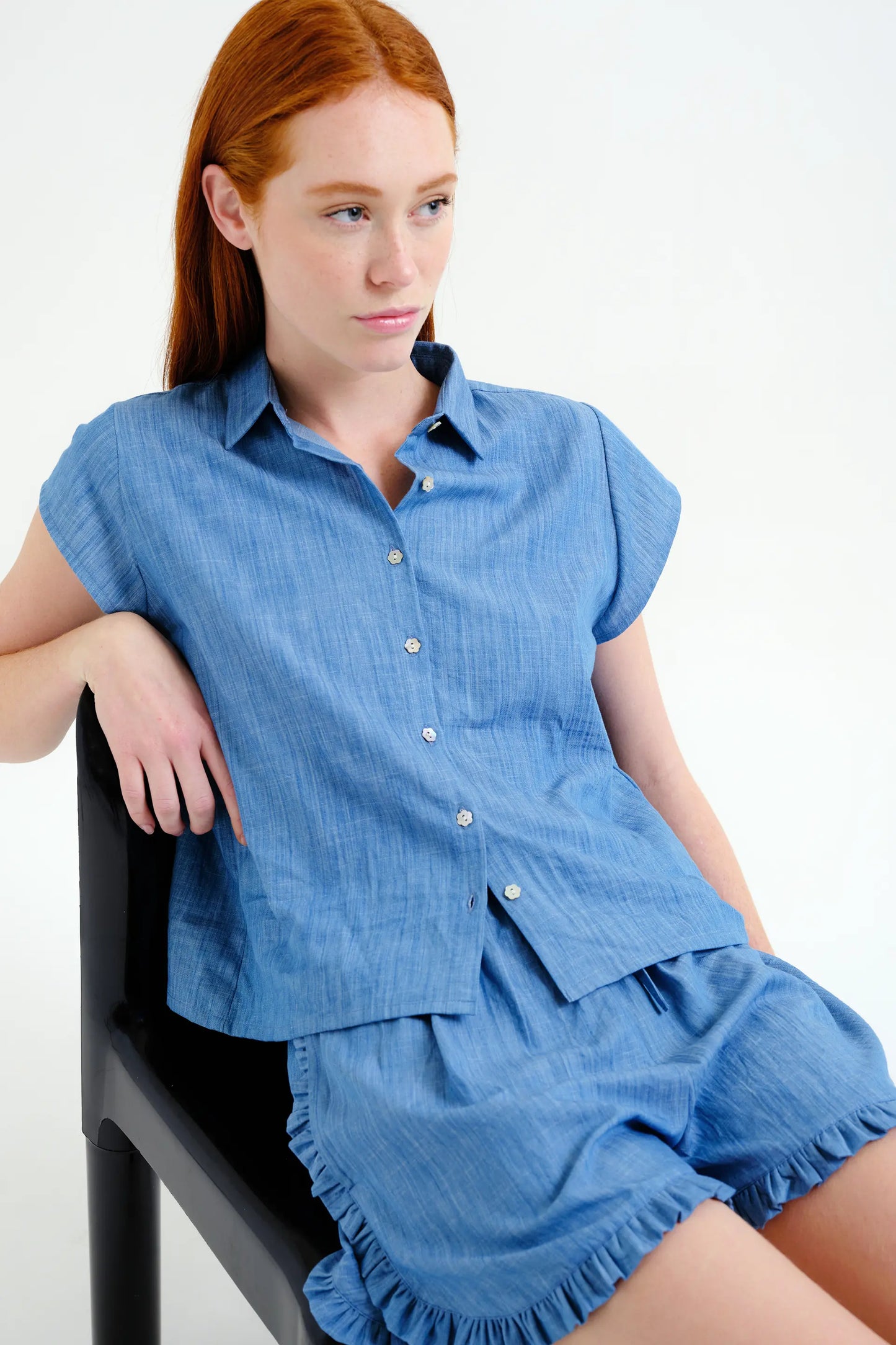Light blue chambray 100% cotton shorts