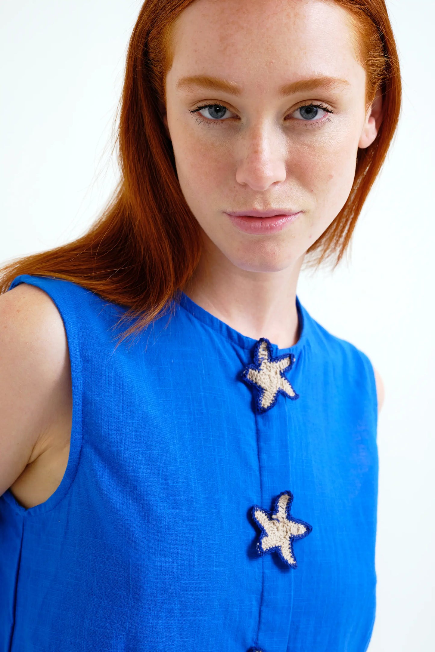 Navy blue 100% cotton top with star appliqué
