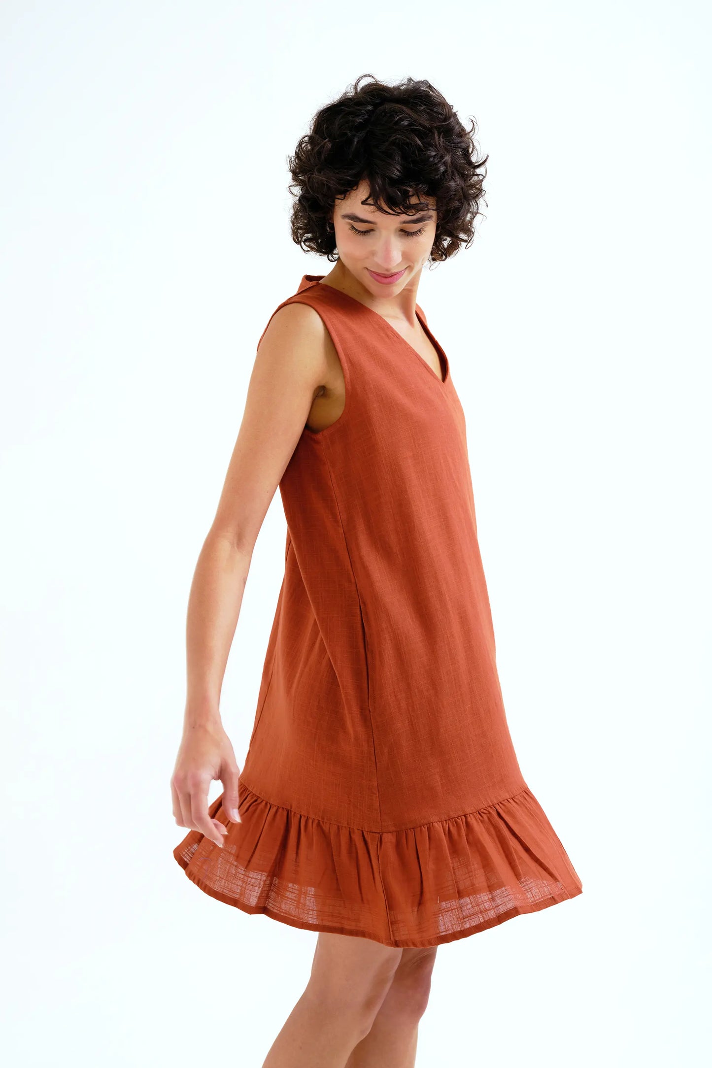 Vestido corto 100% algodón marrón