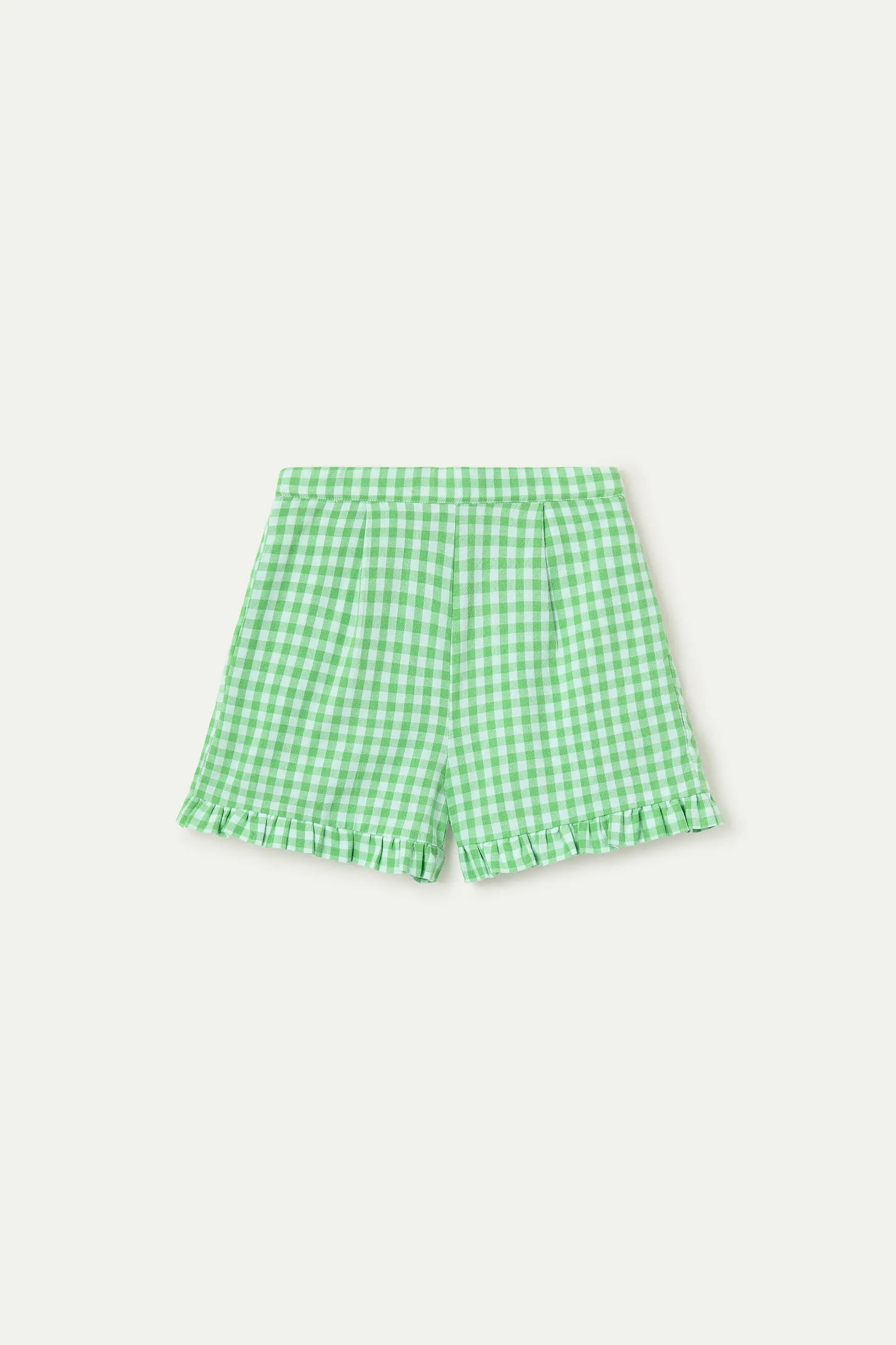 Shorts da bambina con stampa vichy verde chiaro
