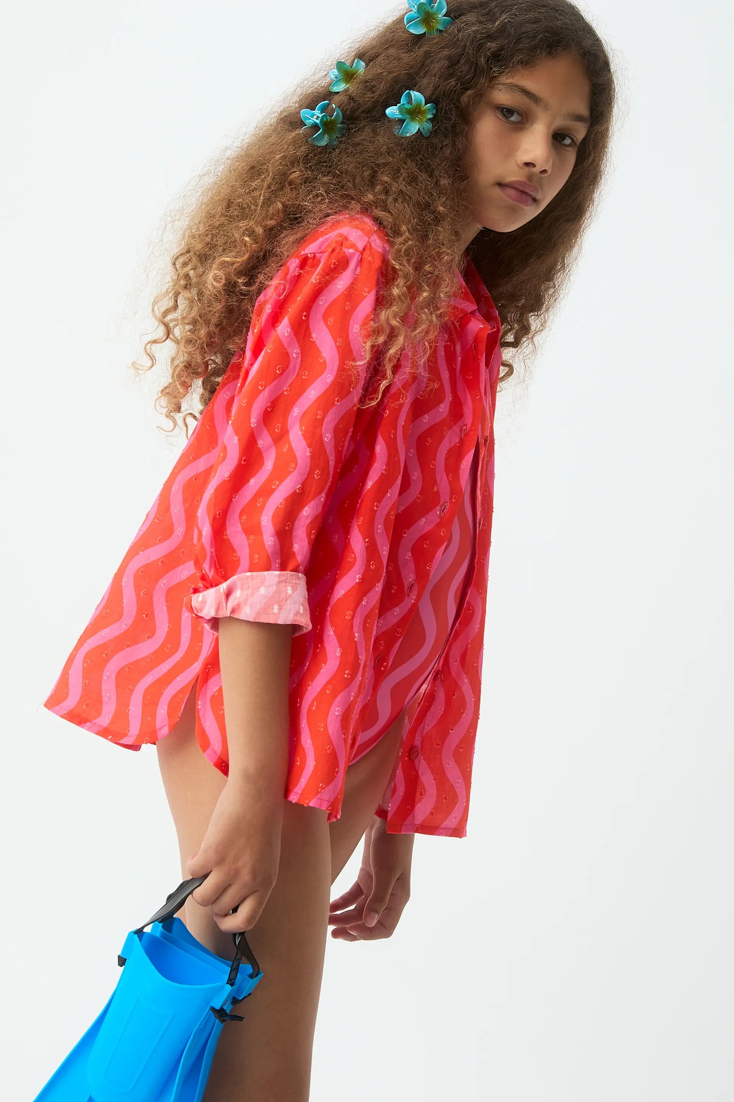 Girl's shirt with Wave Red & Pink print