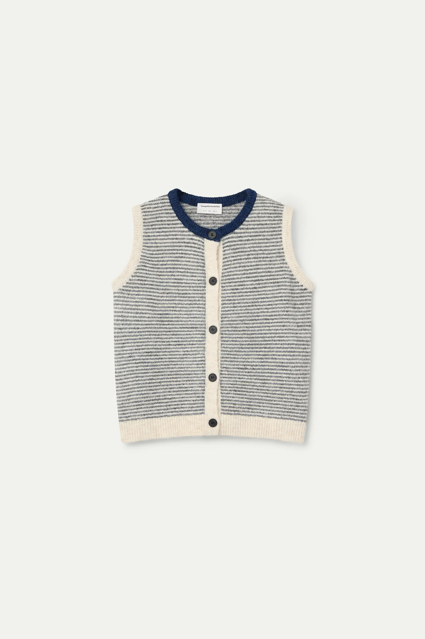 Knitted vest with navy and white striped print