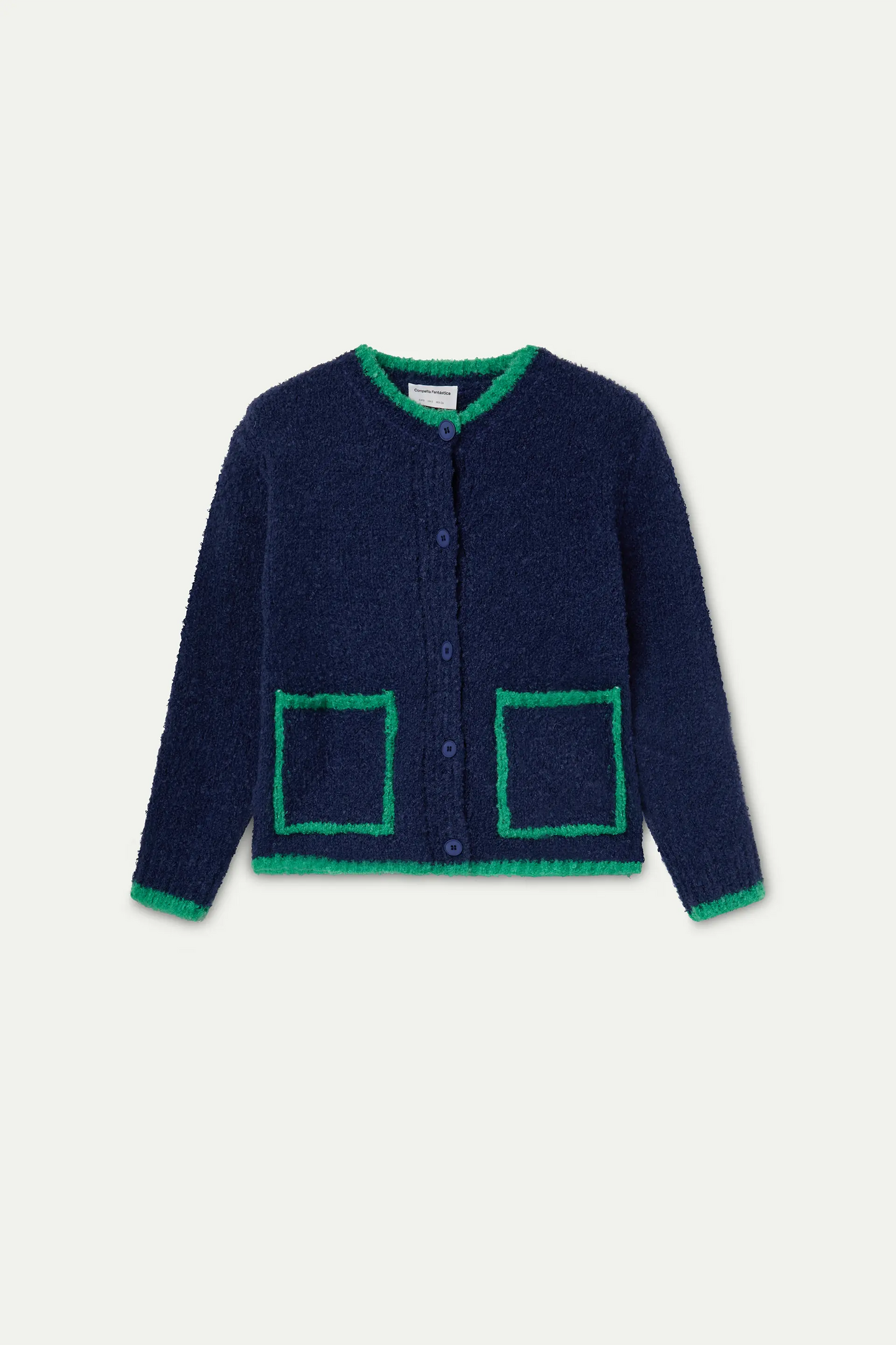 Navy blue cardigan with green details