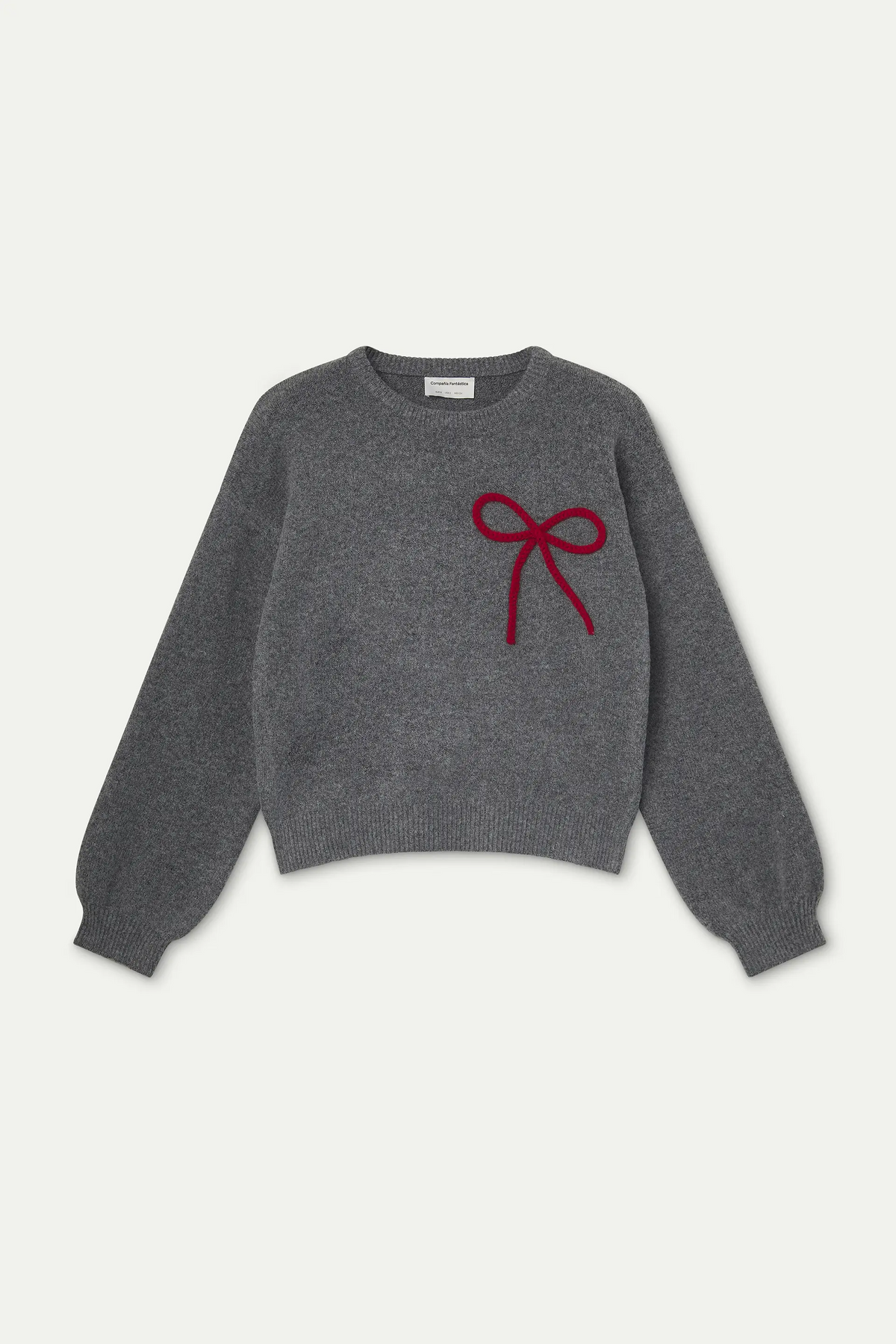 Maglione a maglia grigio con dettaglio fiocco rosso