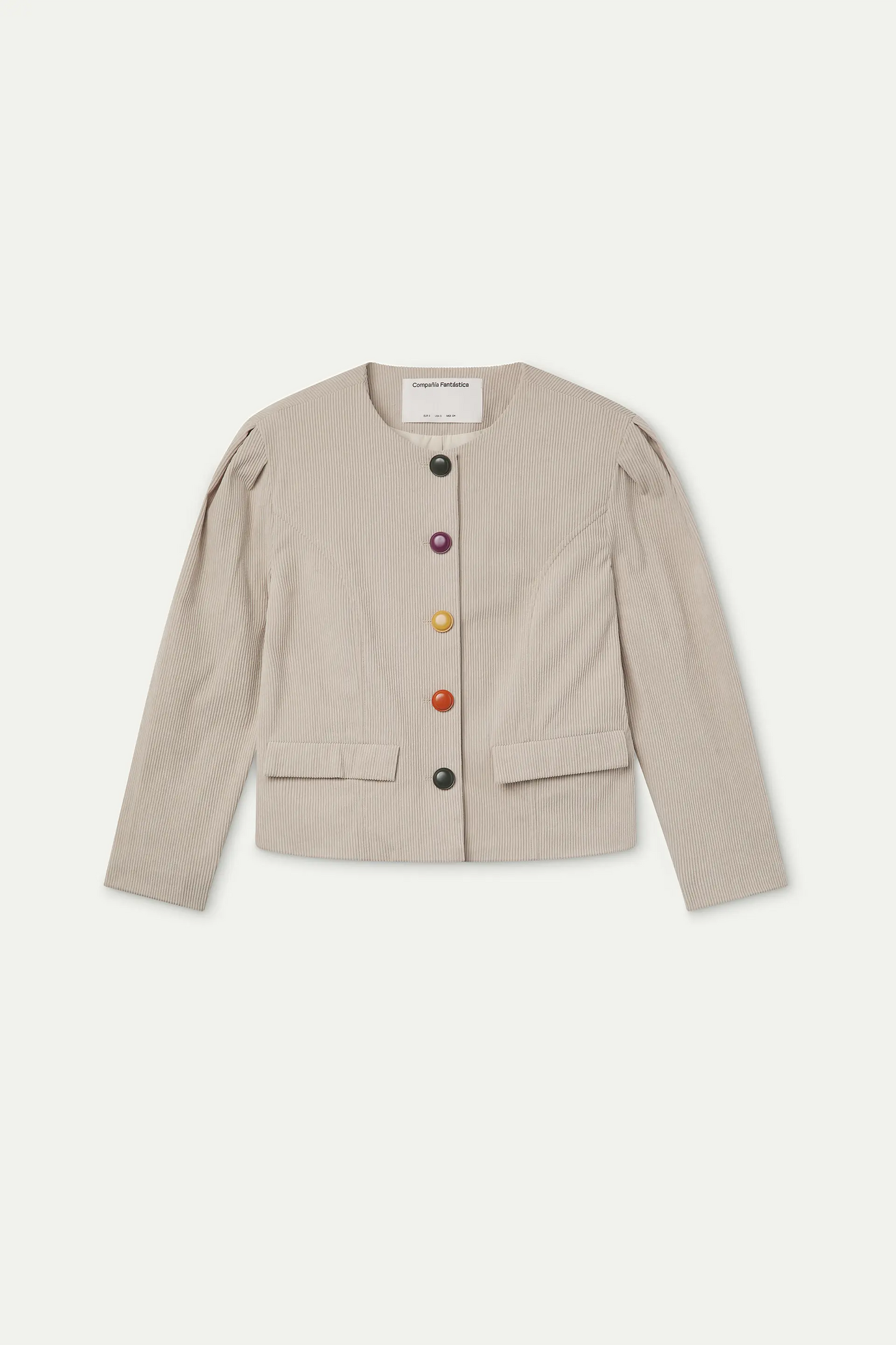 Beige corduroy jacket with multicolored buttons