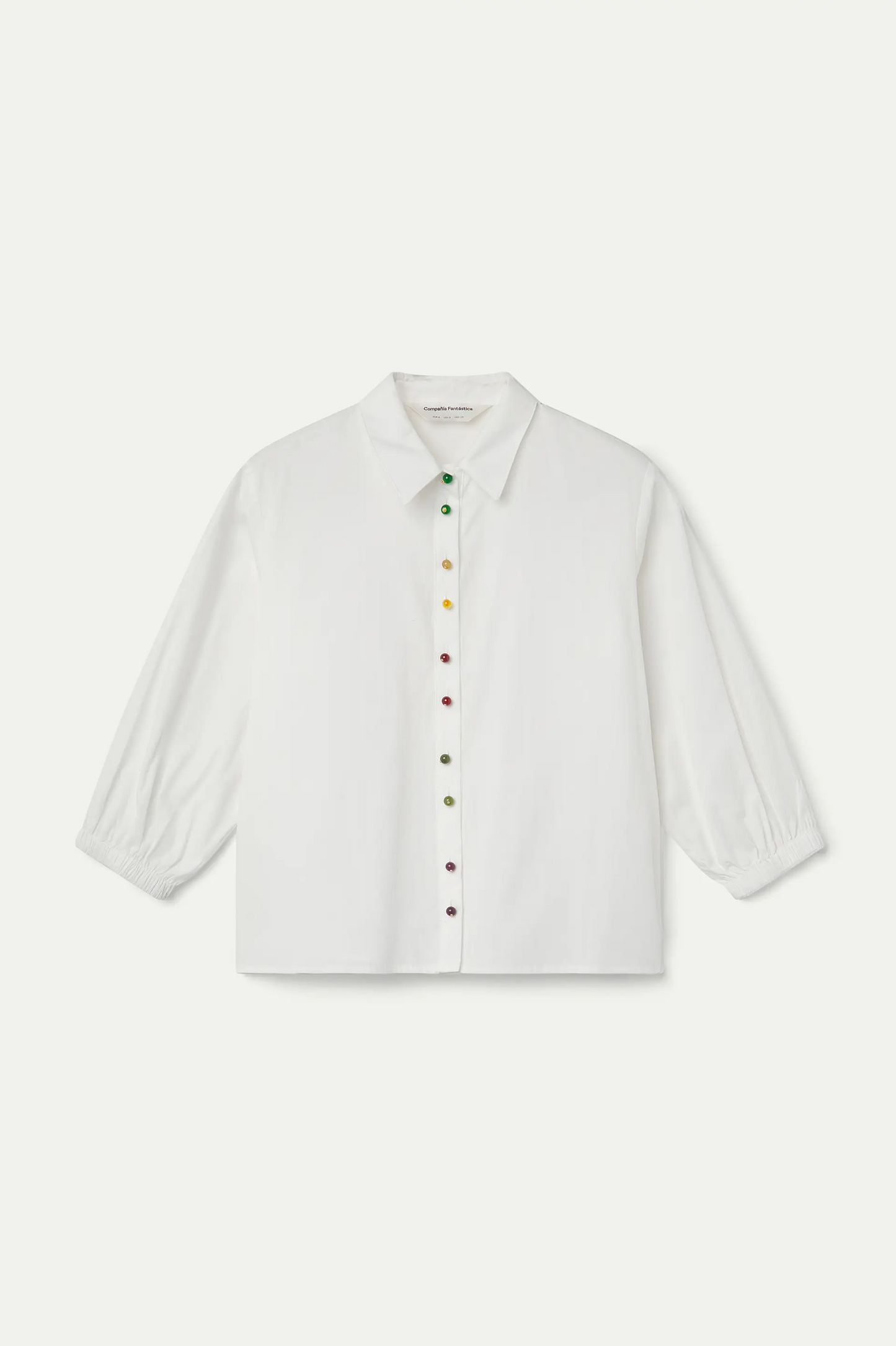 Camicia 100% cotone bianca con bottoni gioiello multicolor