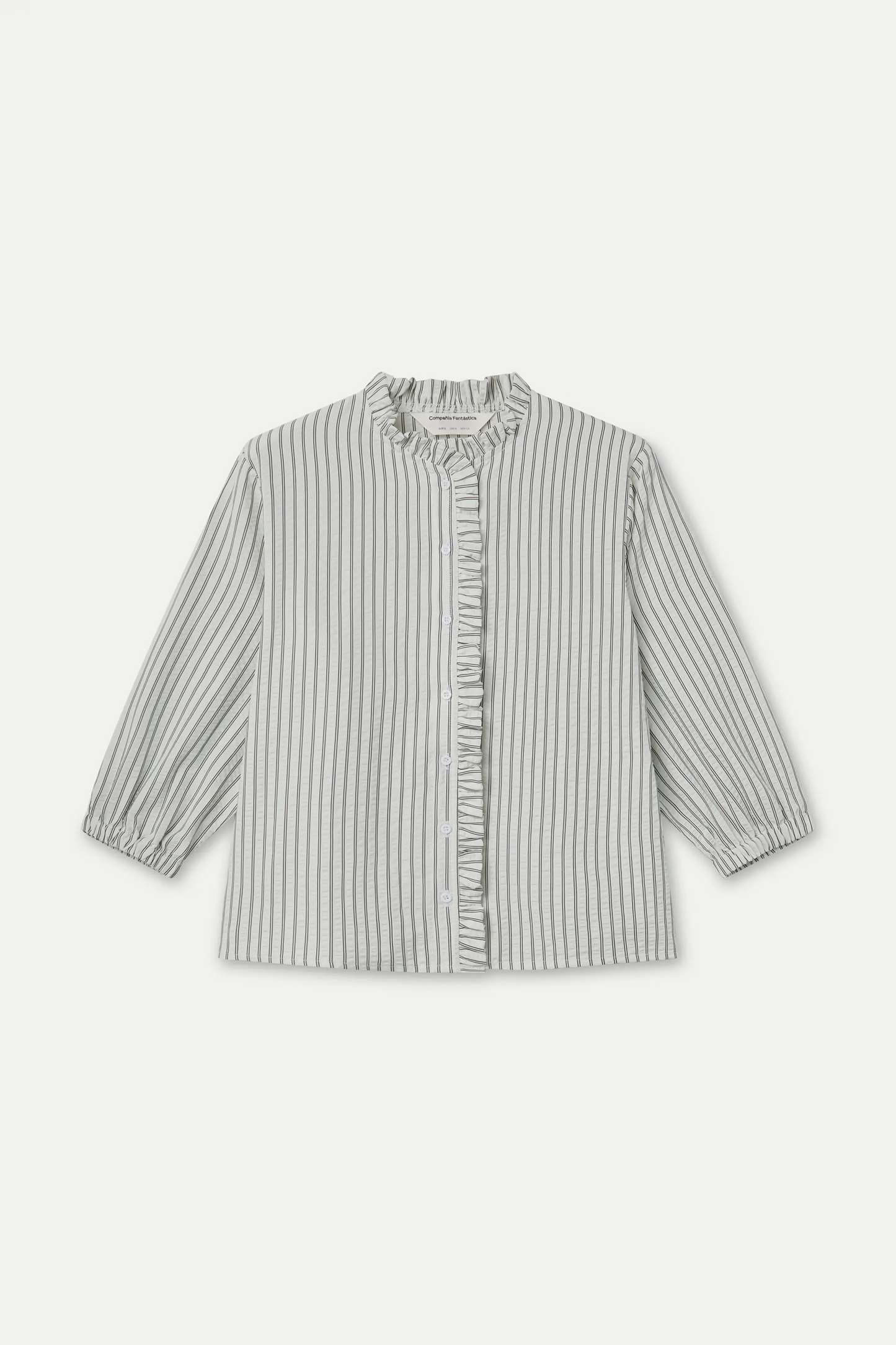 Black striped shirt with ruffle detail