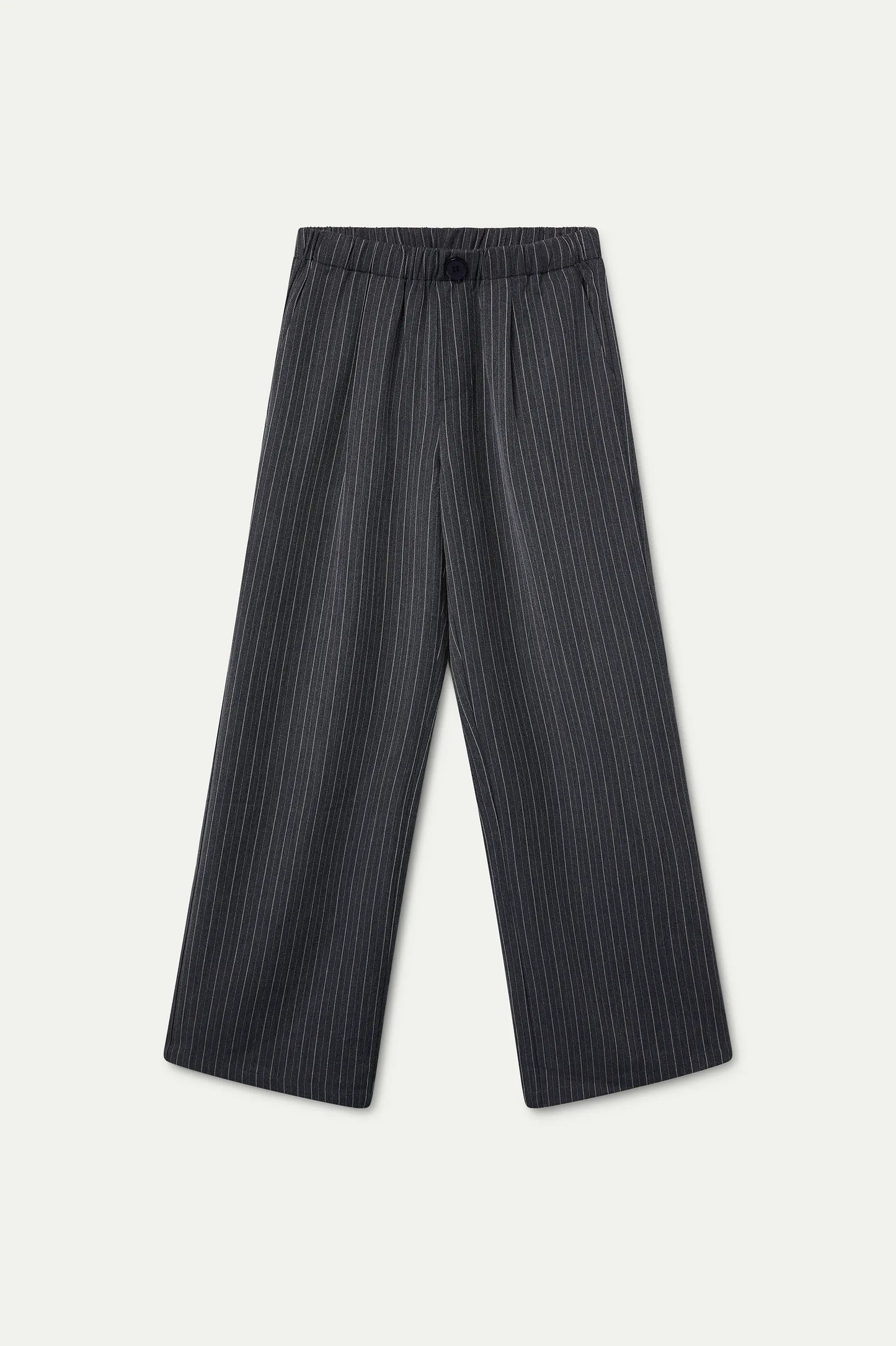 Pants with a fine gray stripe pattern
