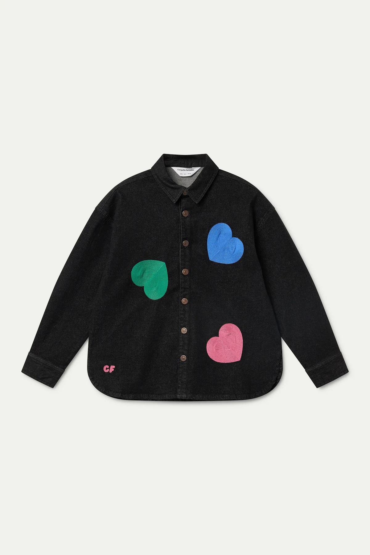 Camicia in denim nera con stampa Candy
