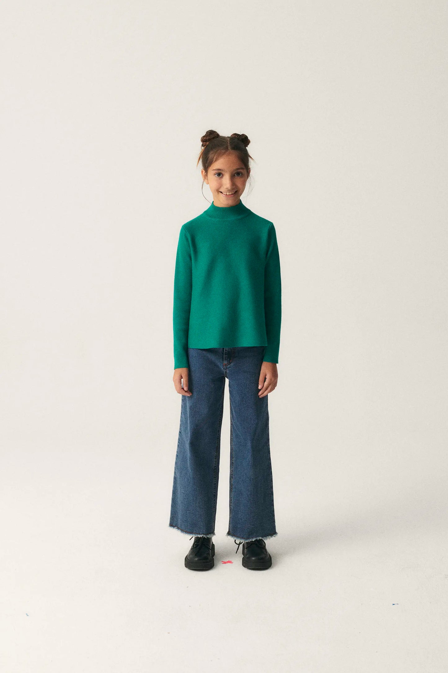 Jersey de niña de punto evasé verde