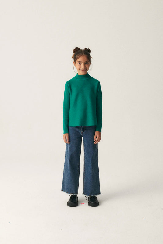 Maglione svasato verde da bambina