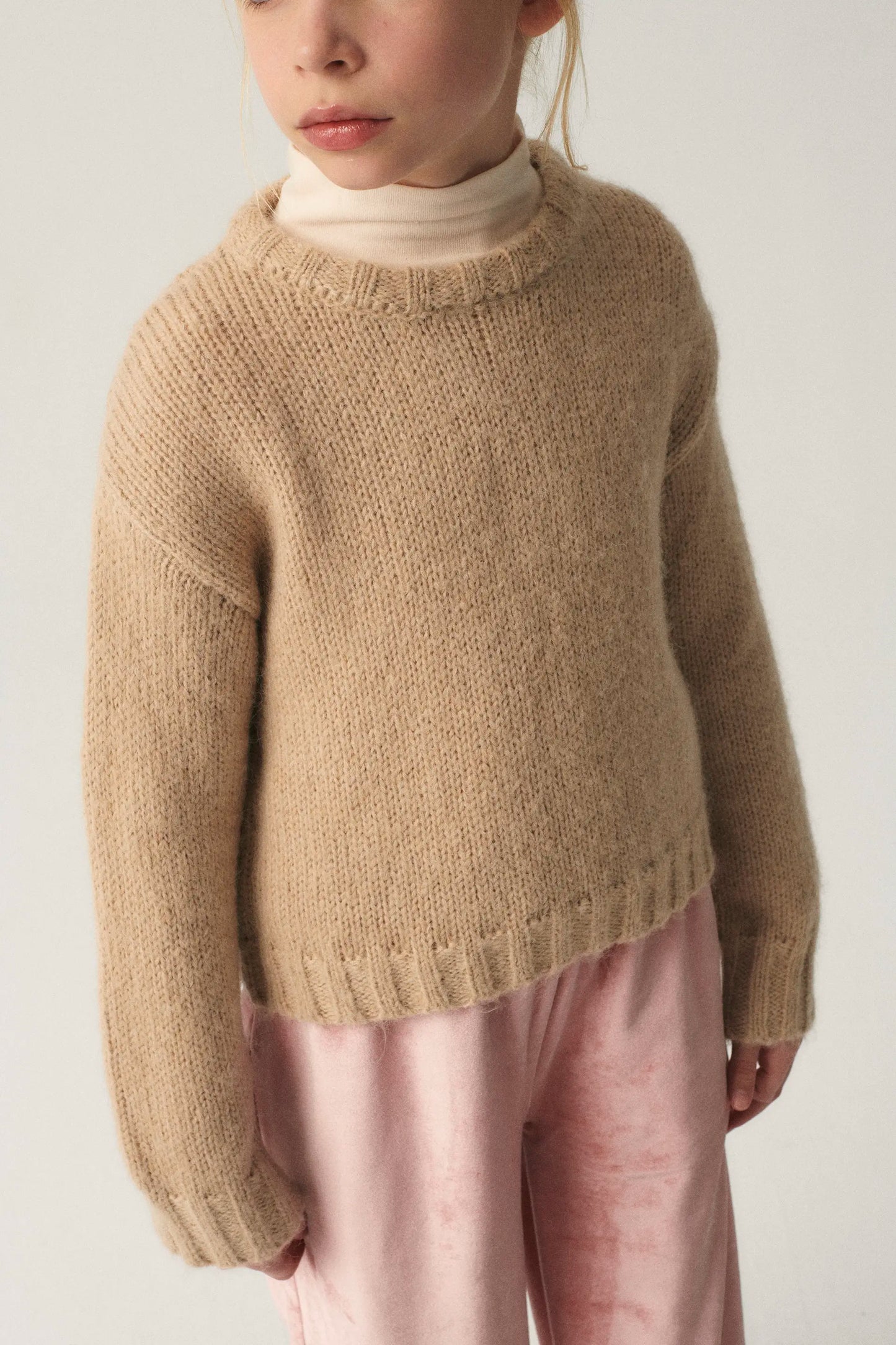 Jersey unisex crop de punto beige