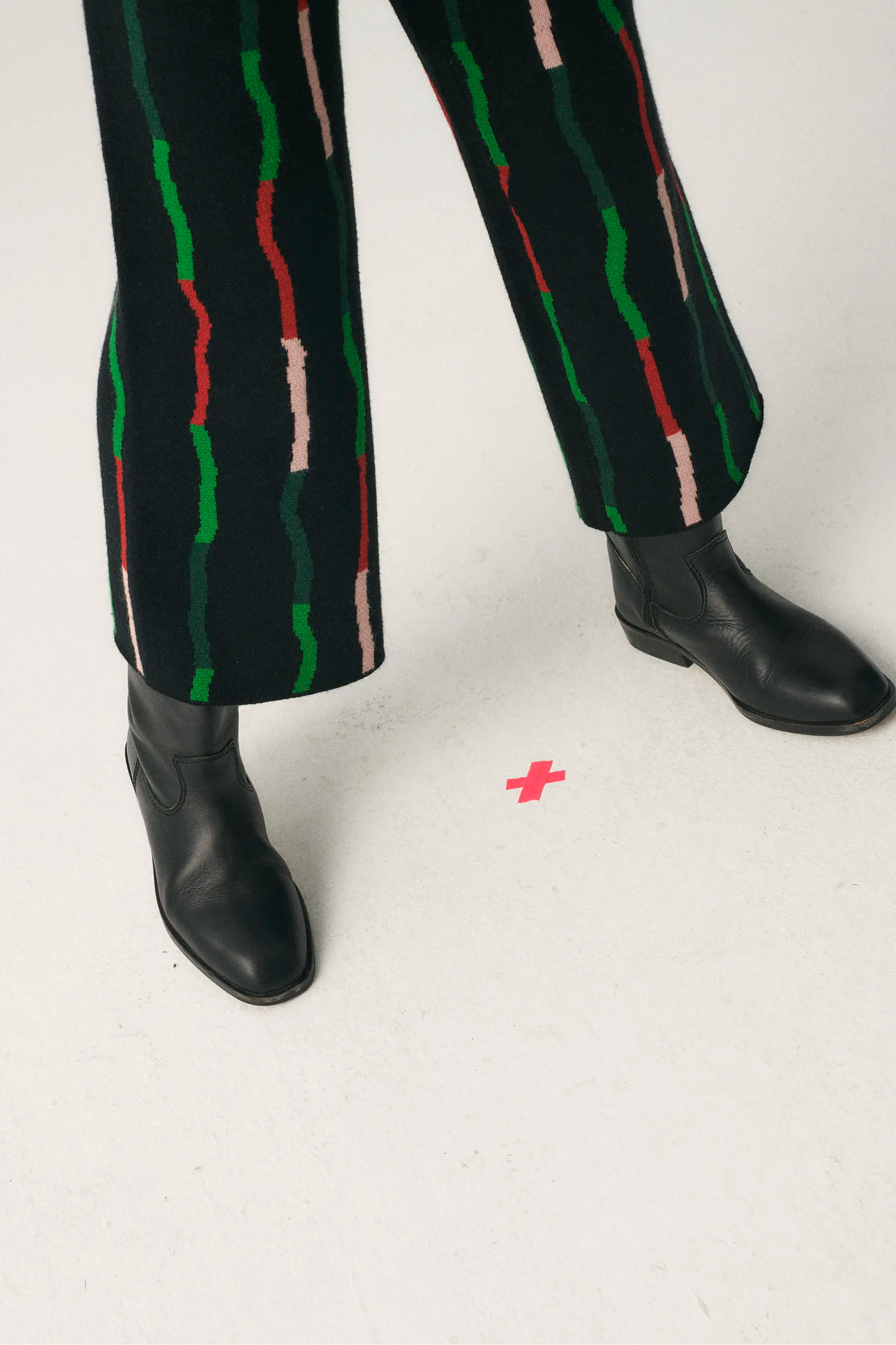 Unisex Black Stripe Print Knitted Trousers
