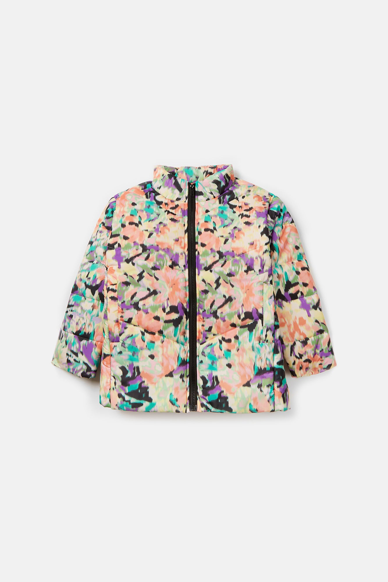 Unisex short puffer coat with fantasy print