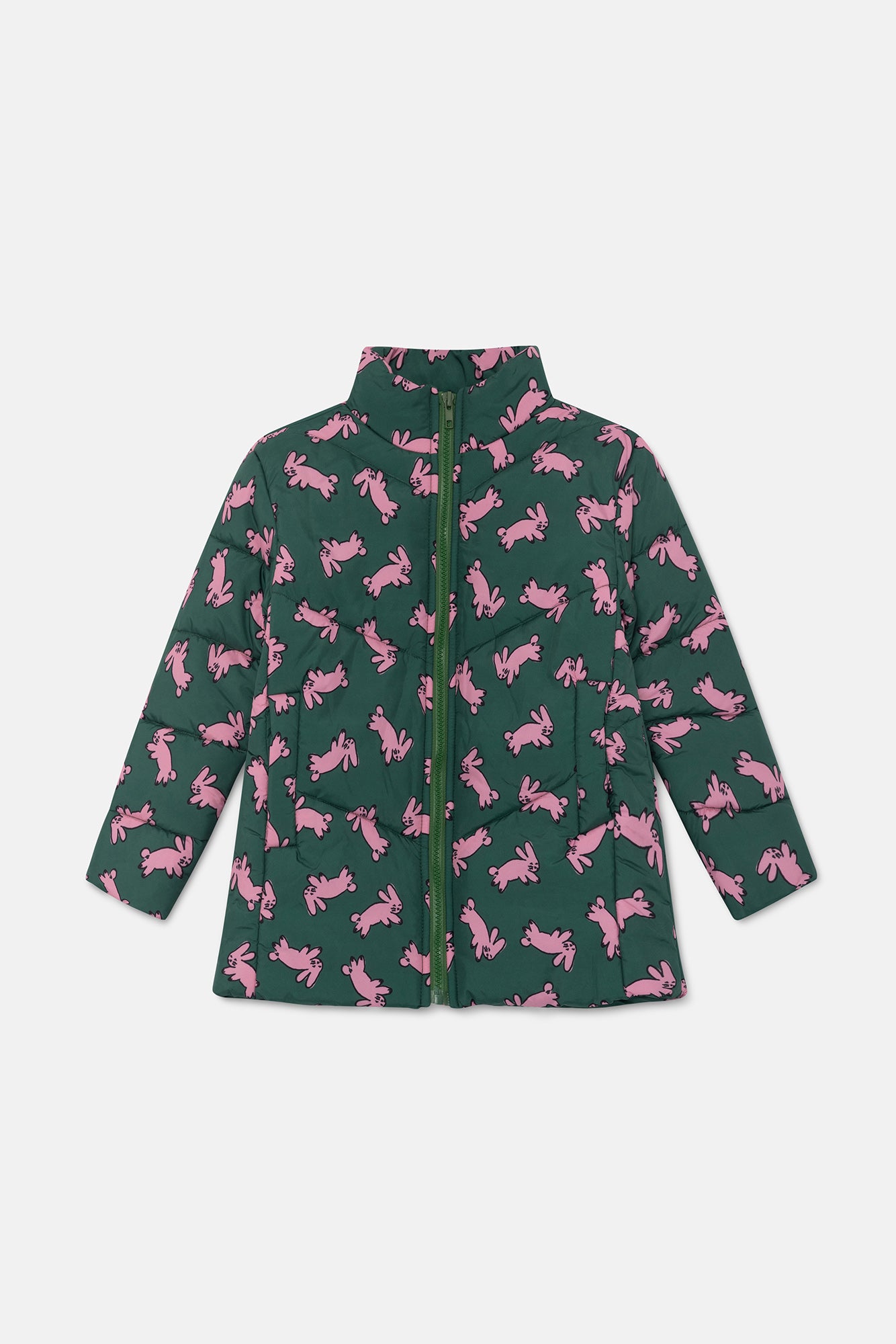 Abrigo unisex plumífero corto con estampado de conejos