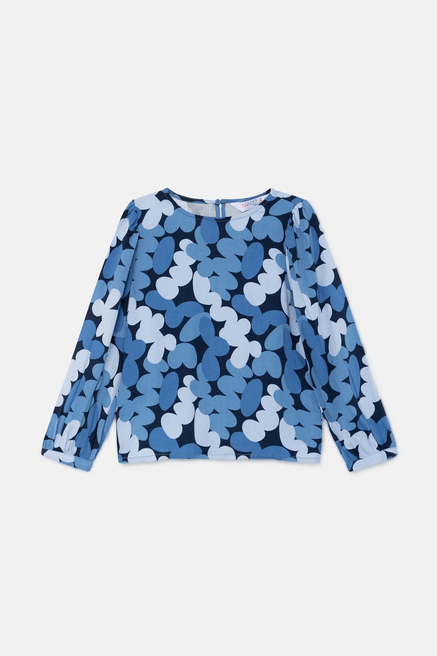 Top de niña con manga larga y estampado abstracto azul
