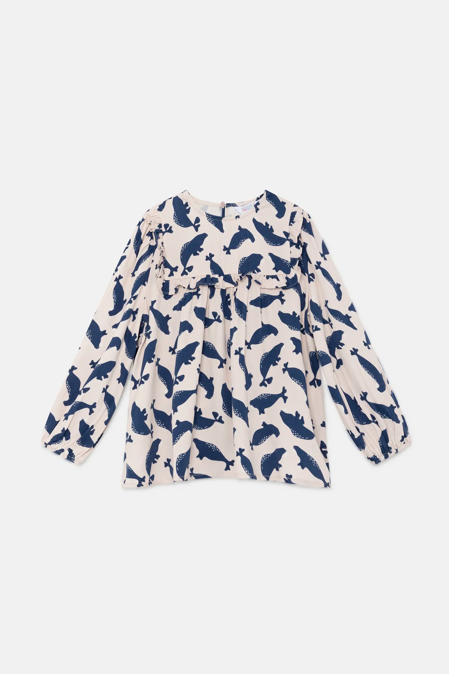 Top de niña con volantes y estampado de focas