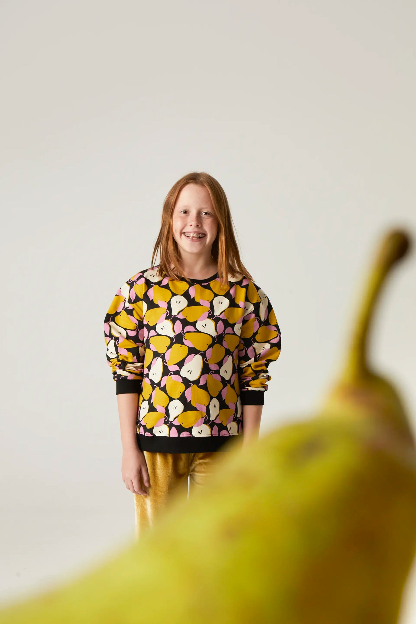 Felpa unisex in peluche con stampa pere